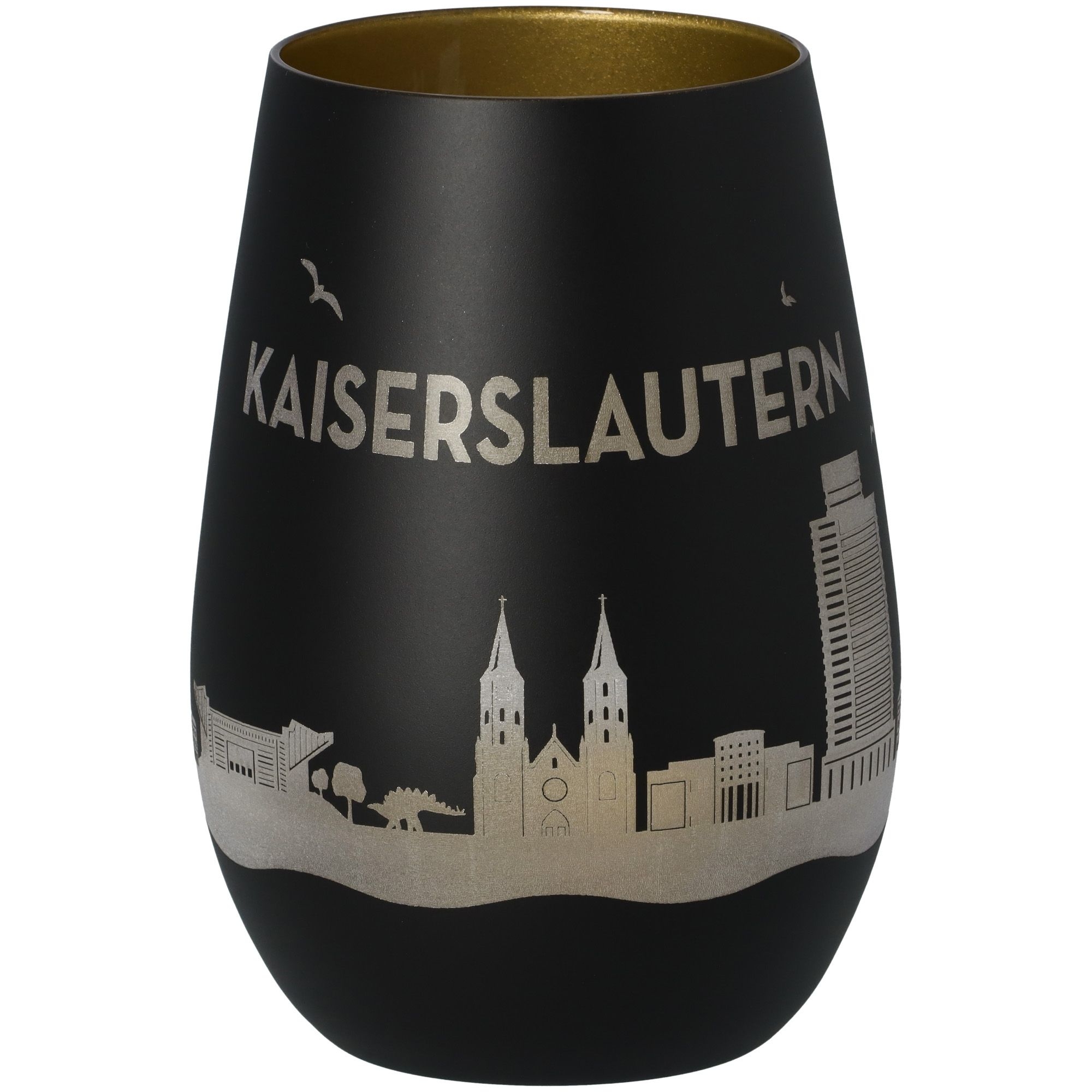 Windlicht Skyline Kaiserslautern Schwarz/Gold