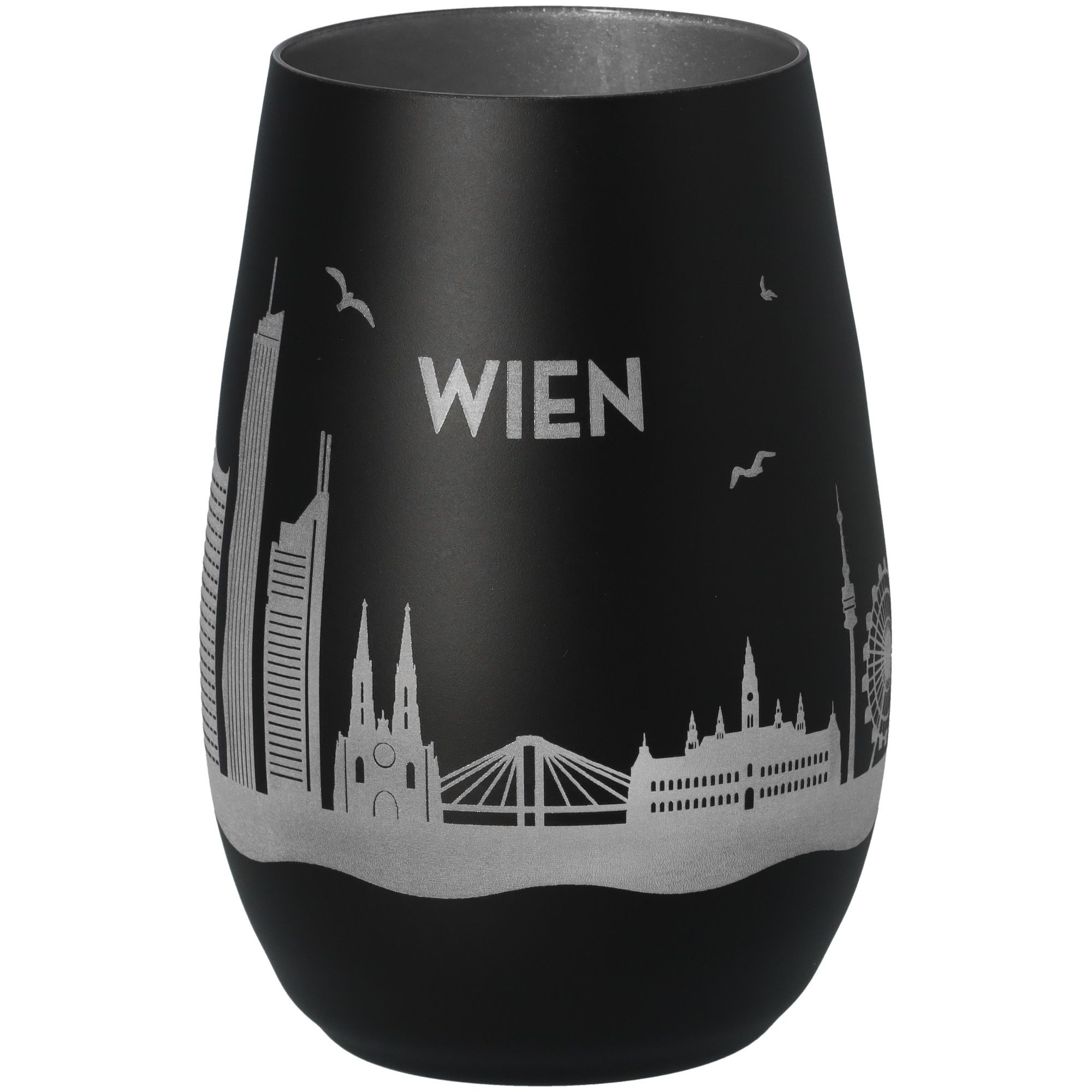 Windlicht Skyline Wien Schwarz/Silber