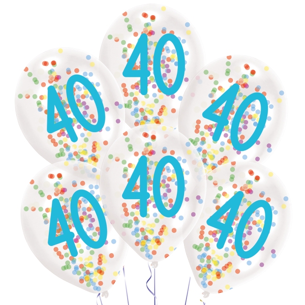 6 Konfettiballons "40", Bunt