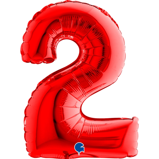 Folienballon Zahl "2" Rot, zur Luftbefüllung, 35 cm