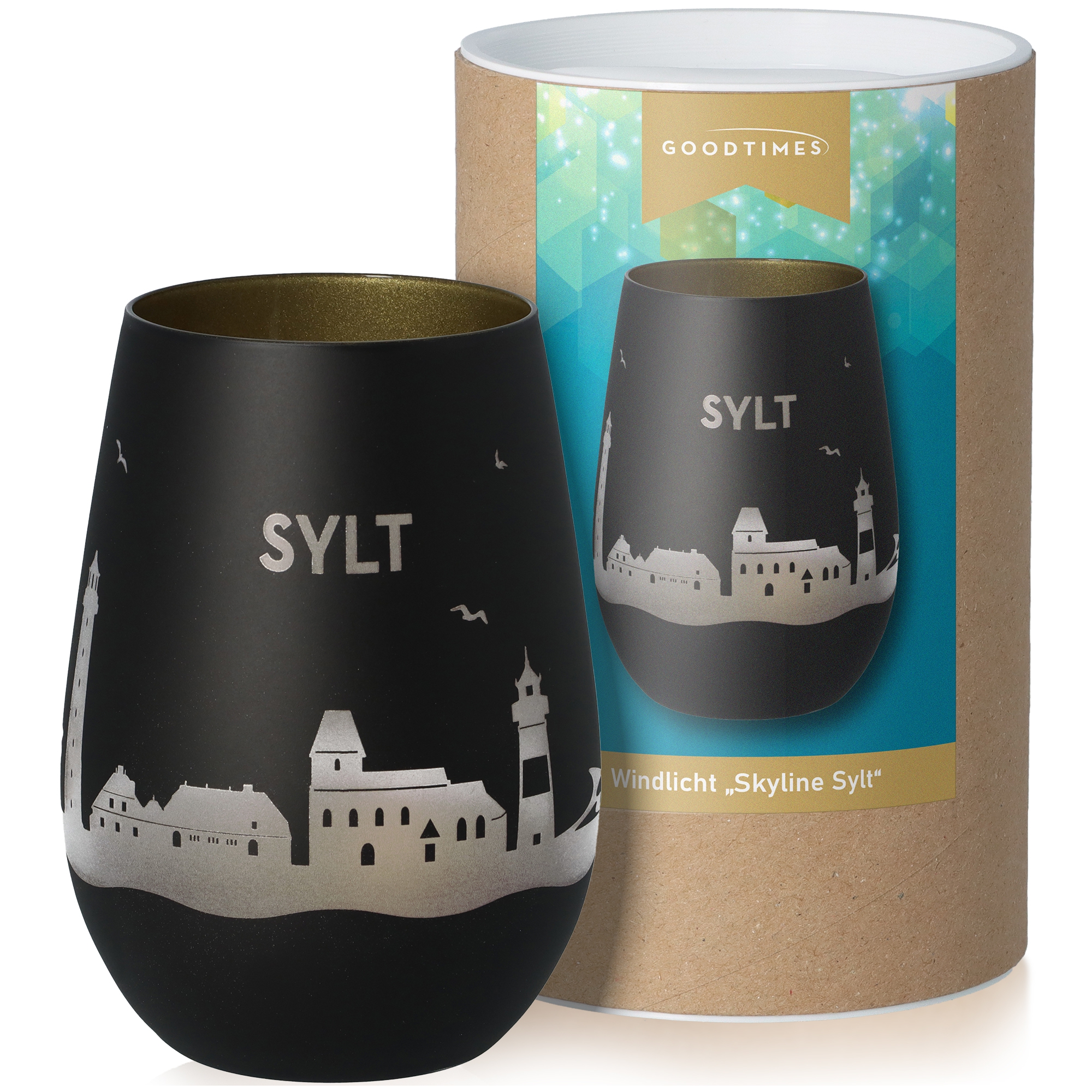 Windlicht Skyline Sylt Schwarz/Gold