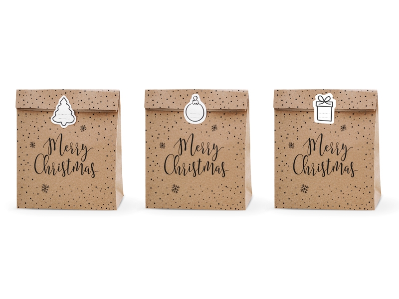 Geschenktüten-Set "Merry Christmas" Kraftpapier