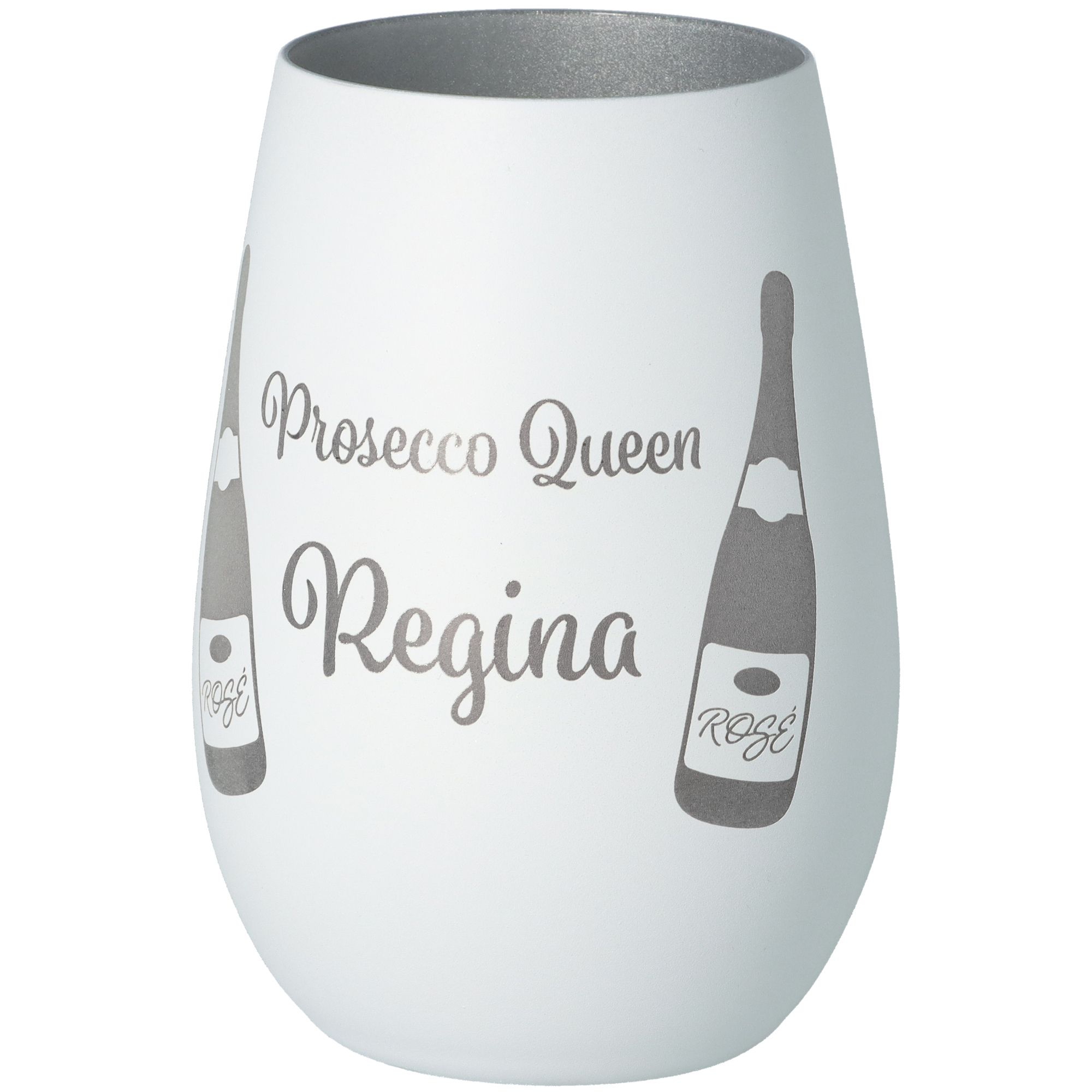 Windlicht Prosecco Queen "Name" Weiß/Silber