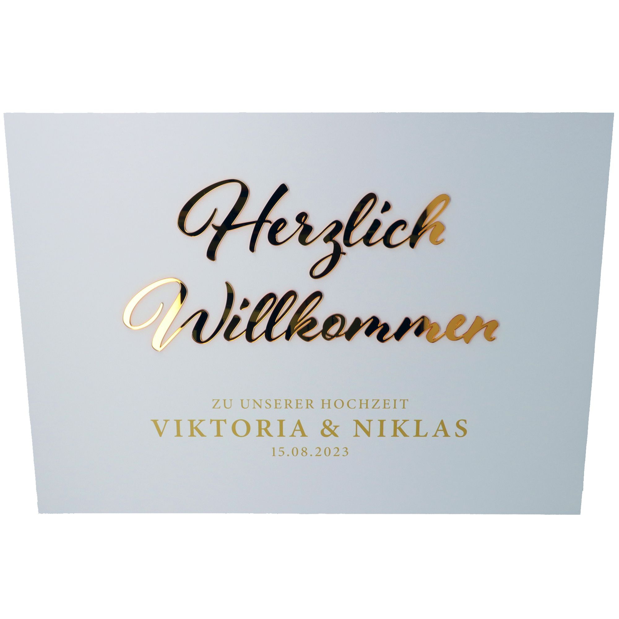 Willkommensschild Hochzeit "Namen & Datum" Gold 70x50