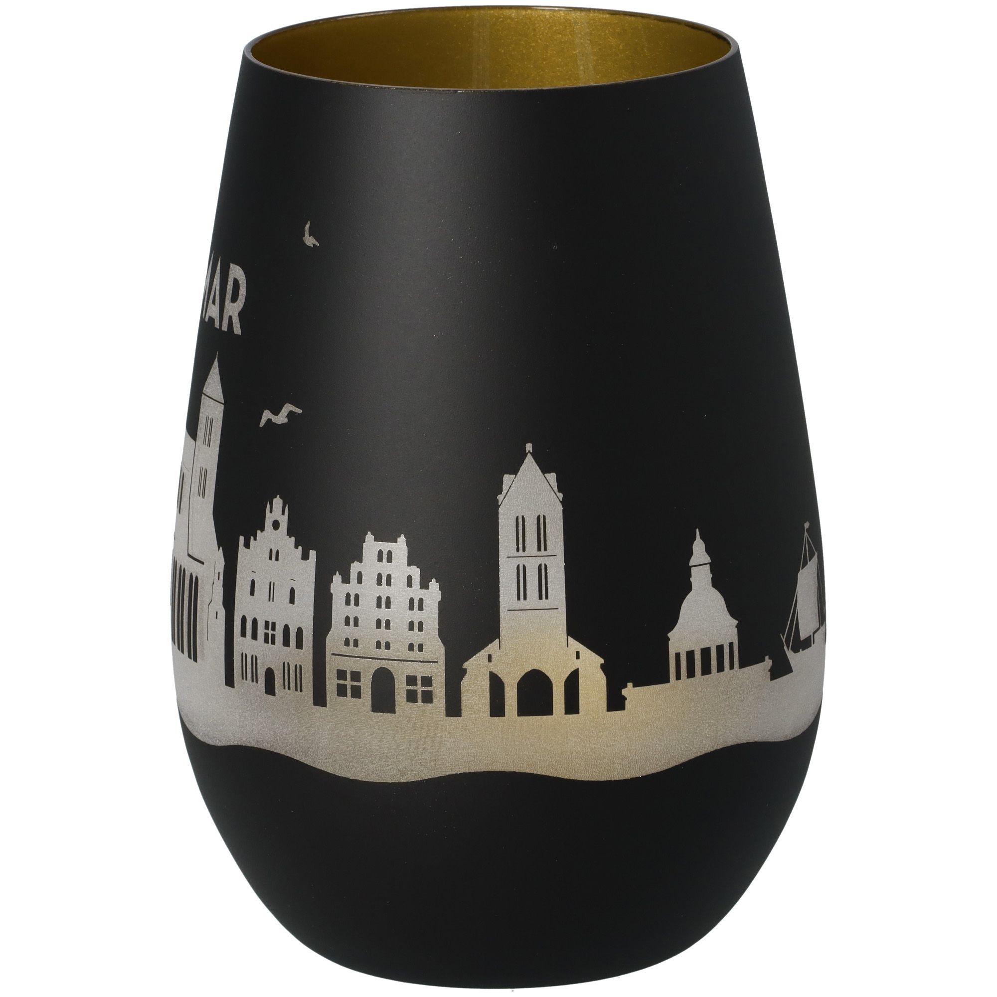 Windlicht Skyline Wismar Schwarz/Gold