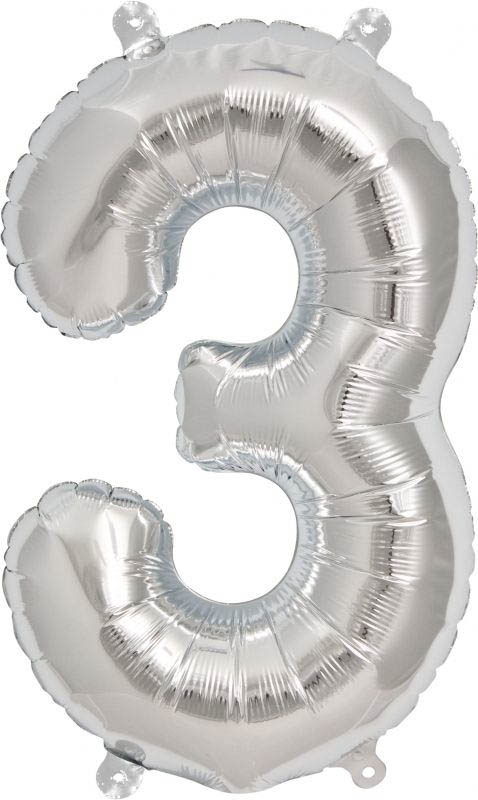 Luftballon Zahl 3 Silber 40cm
