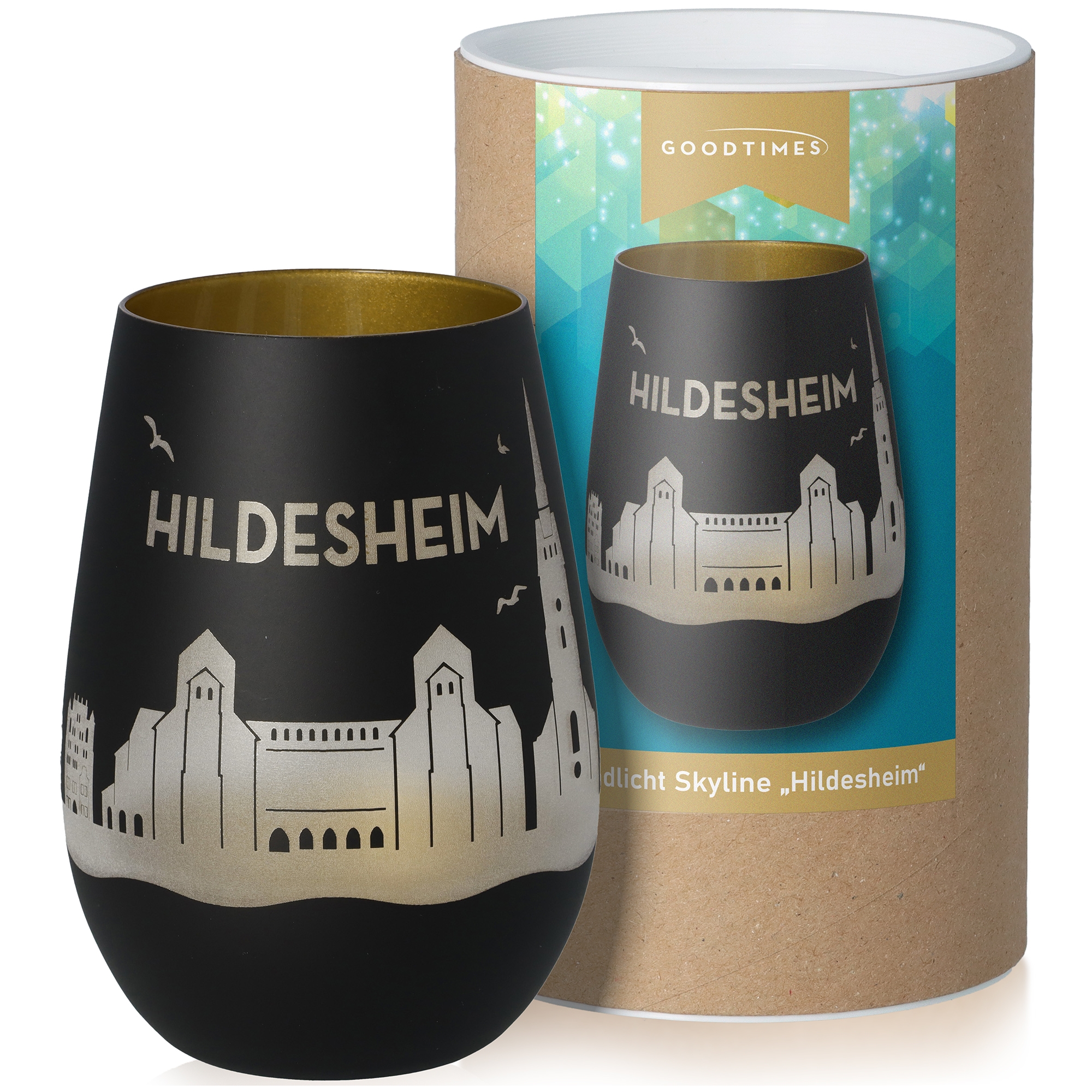 Windlicht Skyline Hildesheim Schwarz/Gold