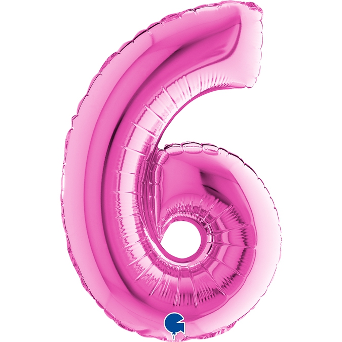 Folienballon Zahl "6" Pink, zur Luftbefüllung, 35 cm