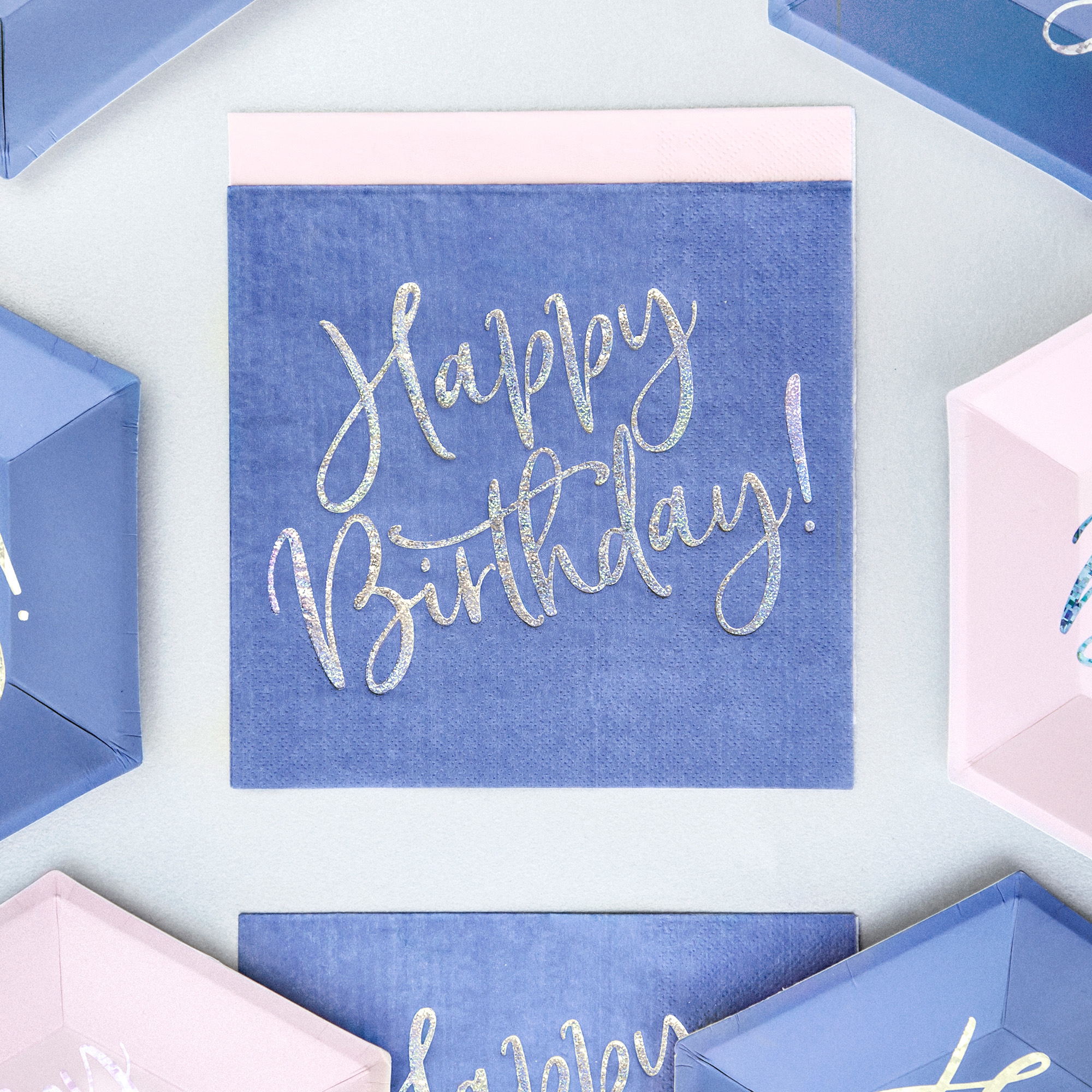 20 Servietten "Happy Birthday" - Blau/Silber