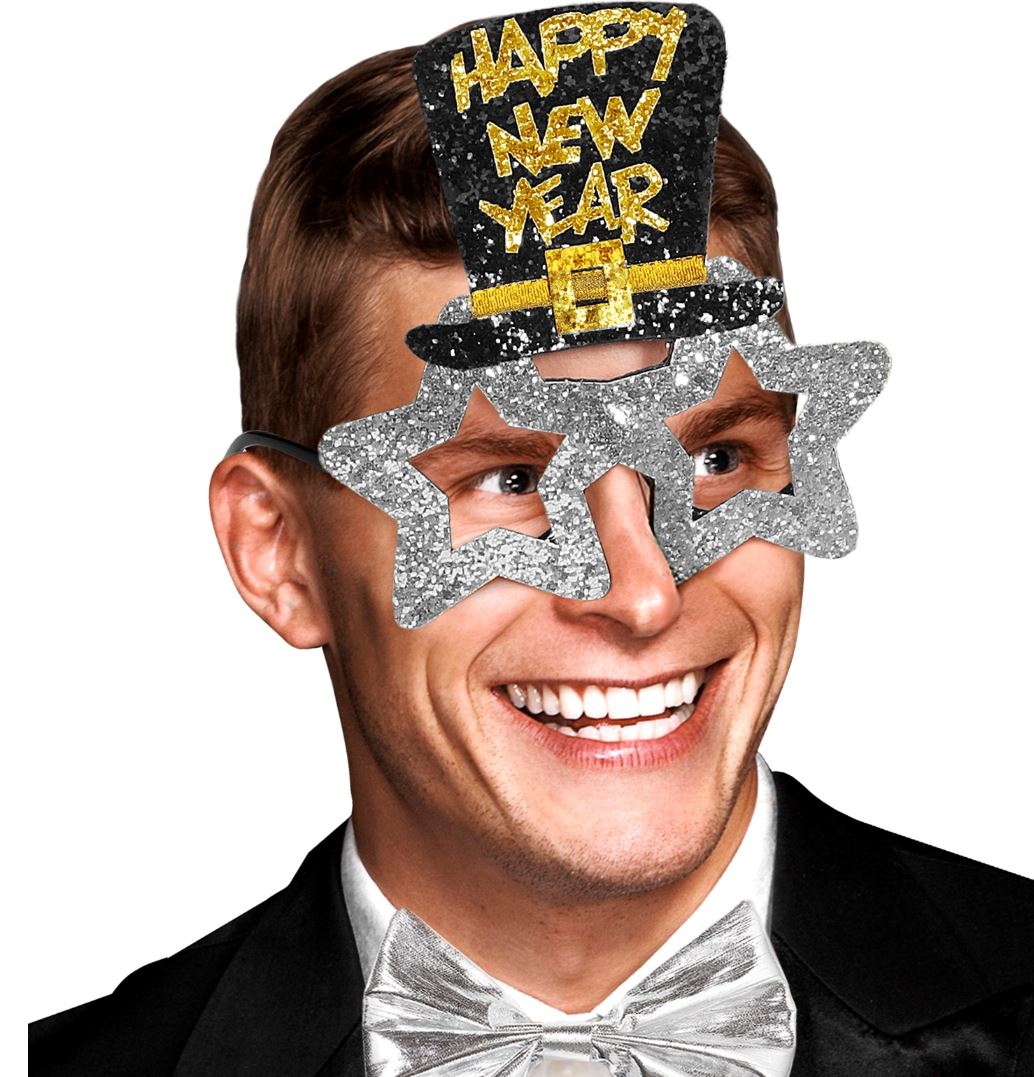 Brille " Happy New Year", Silber/Schwarz/Gold