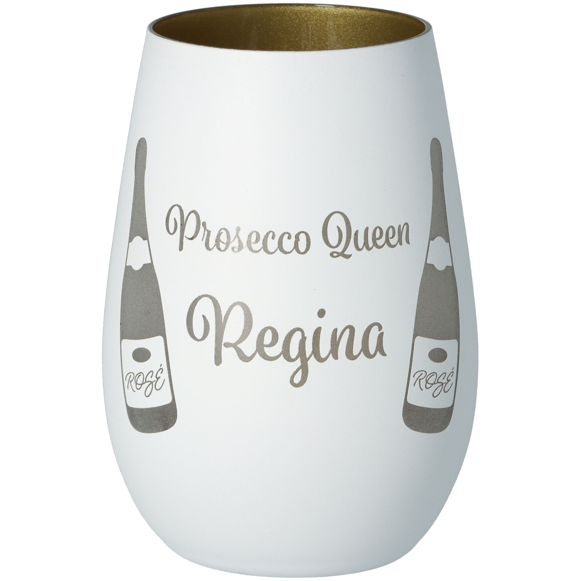 Windlicht Prosecco Queen "Name" Weiß/Gold