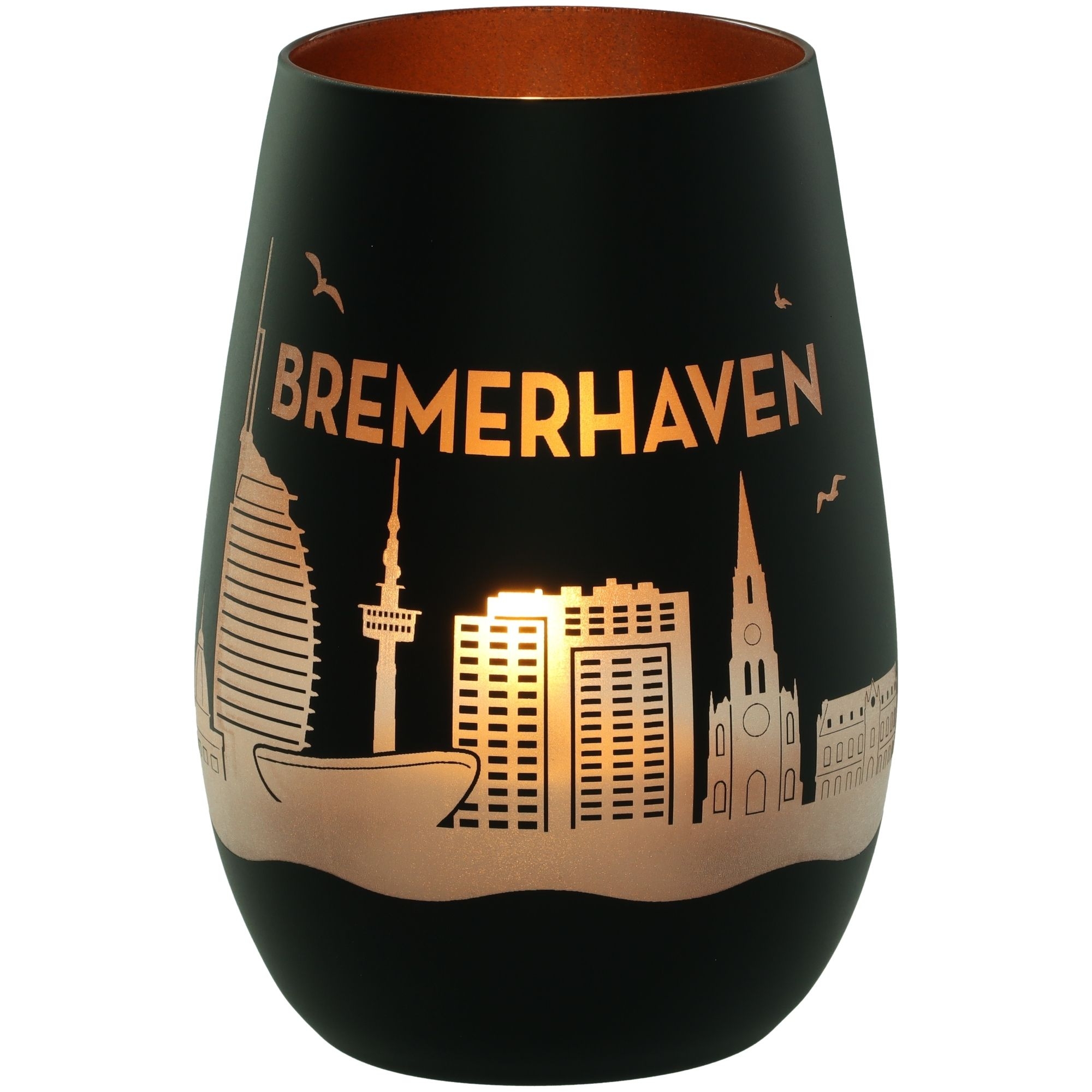 Windlicht Skyline Bremerhaven Schwarz/Bronze