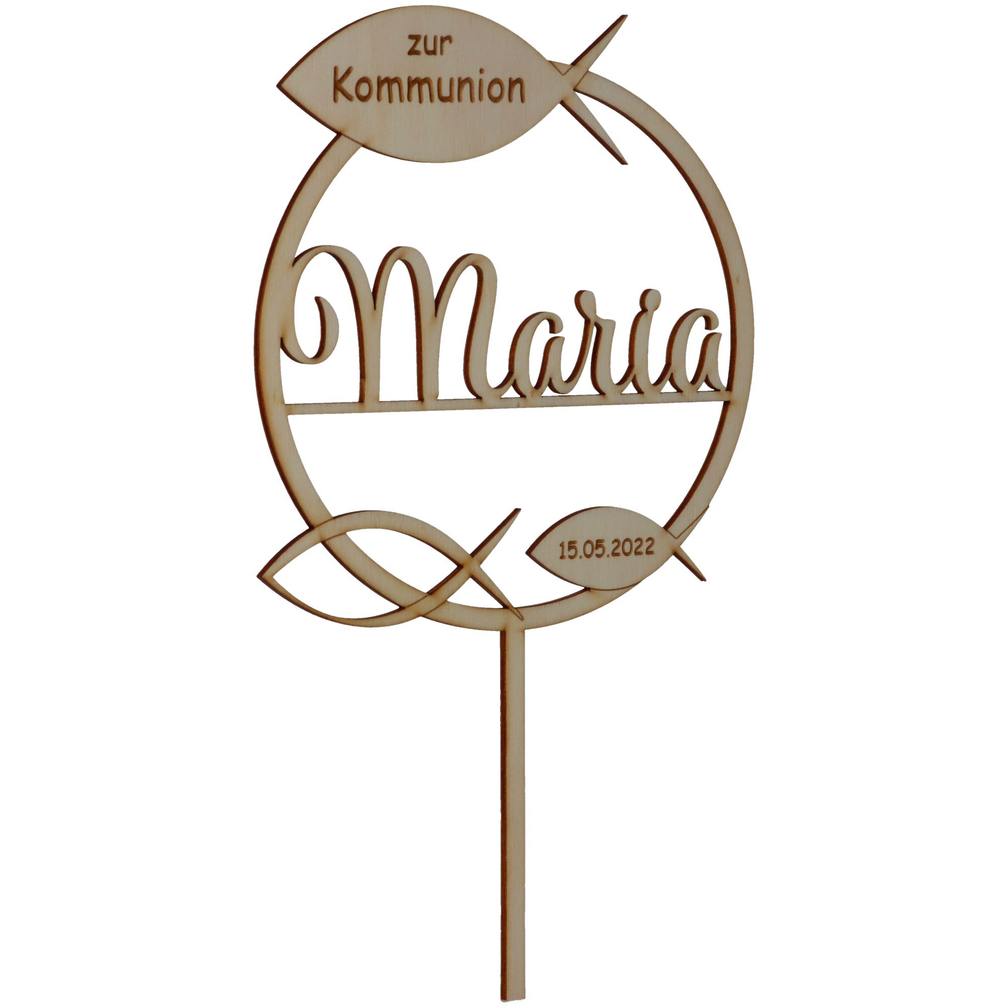 Cake Topper Kommunion "Name & Datum" Holz