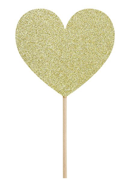 6 Cake Topper "Glitzerherzen", Gold