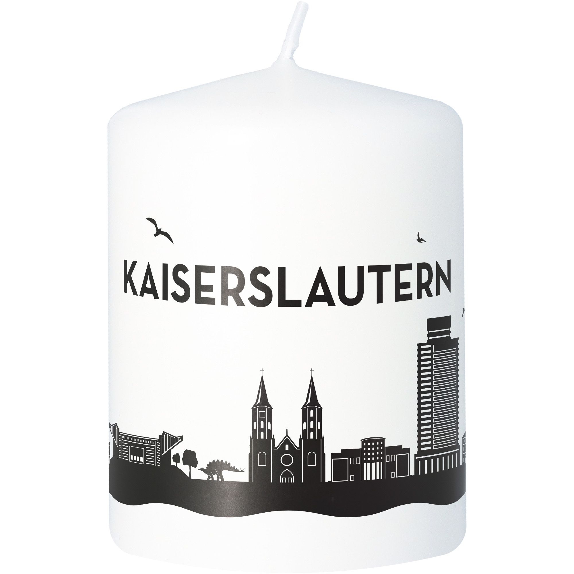 Stumpenkerze Skyline Kaiserslautern Weiß