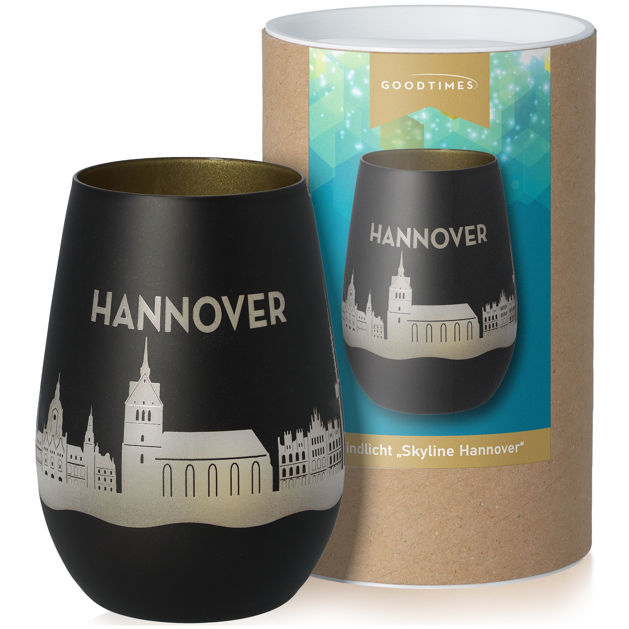 Windlicht Skyline Hannover Schwarz/Gold