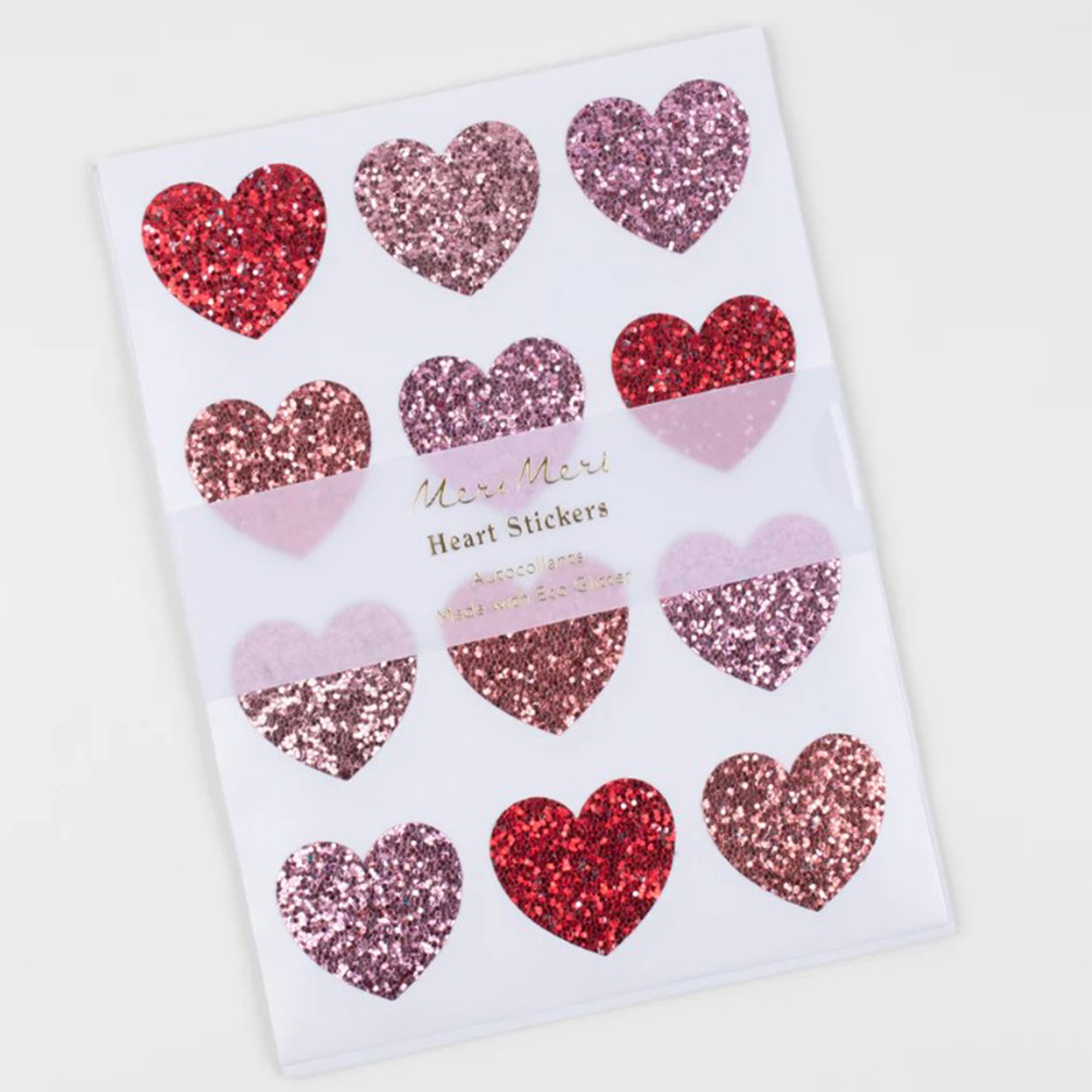 Meri Meri - Sticker Glitzer Herzen, 8 Blätter