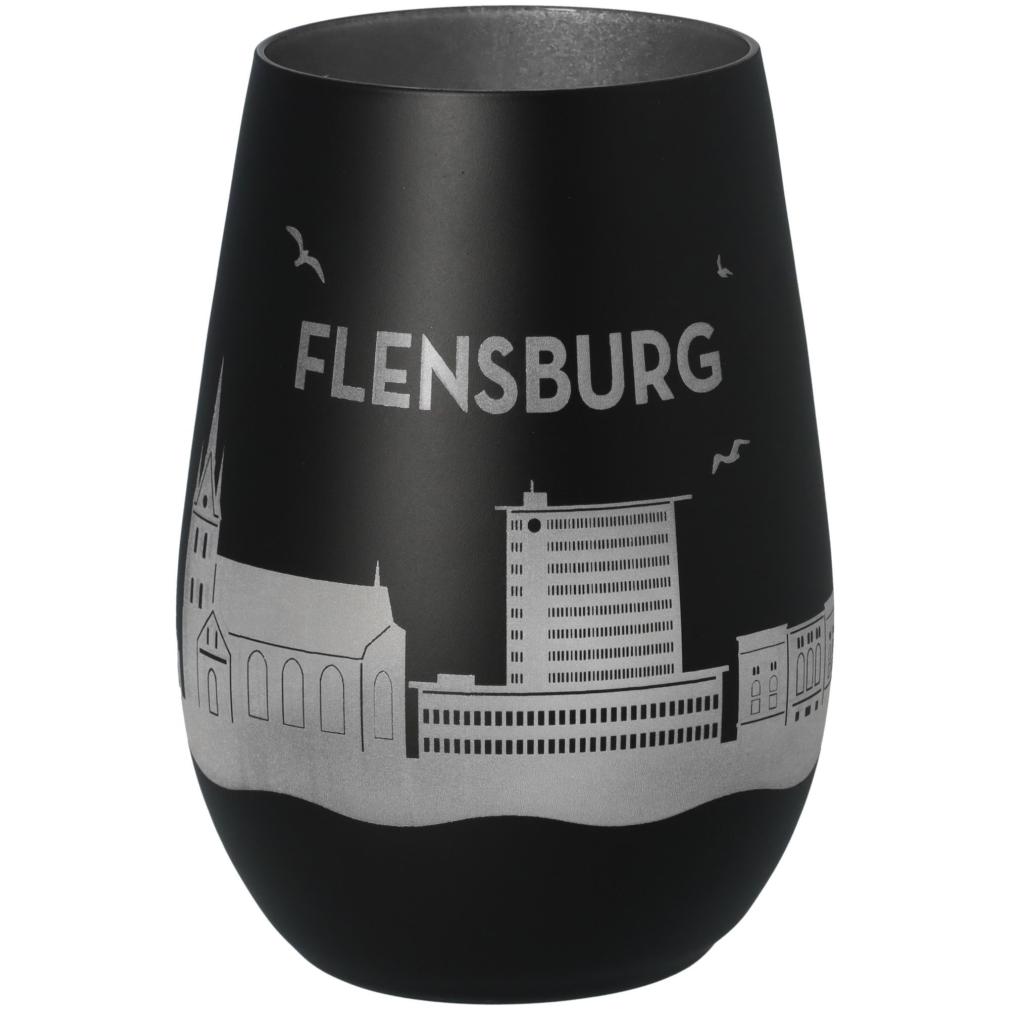 Windlicht Skyline Flensburg Schwarz/Silber