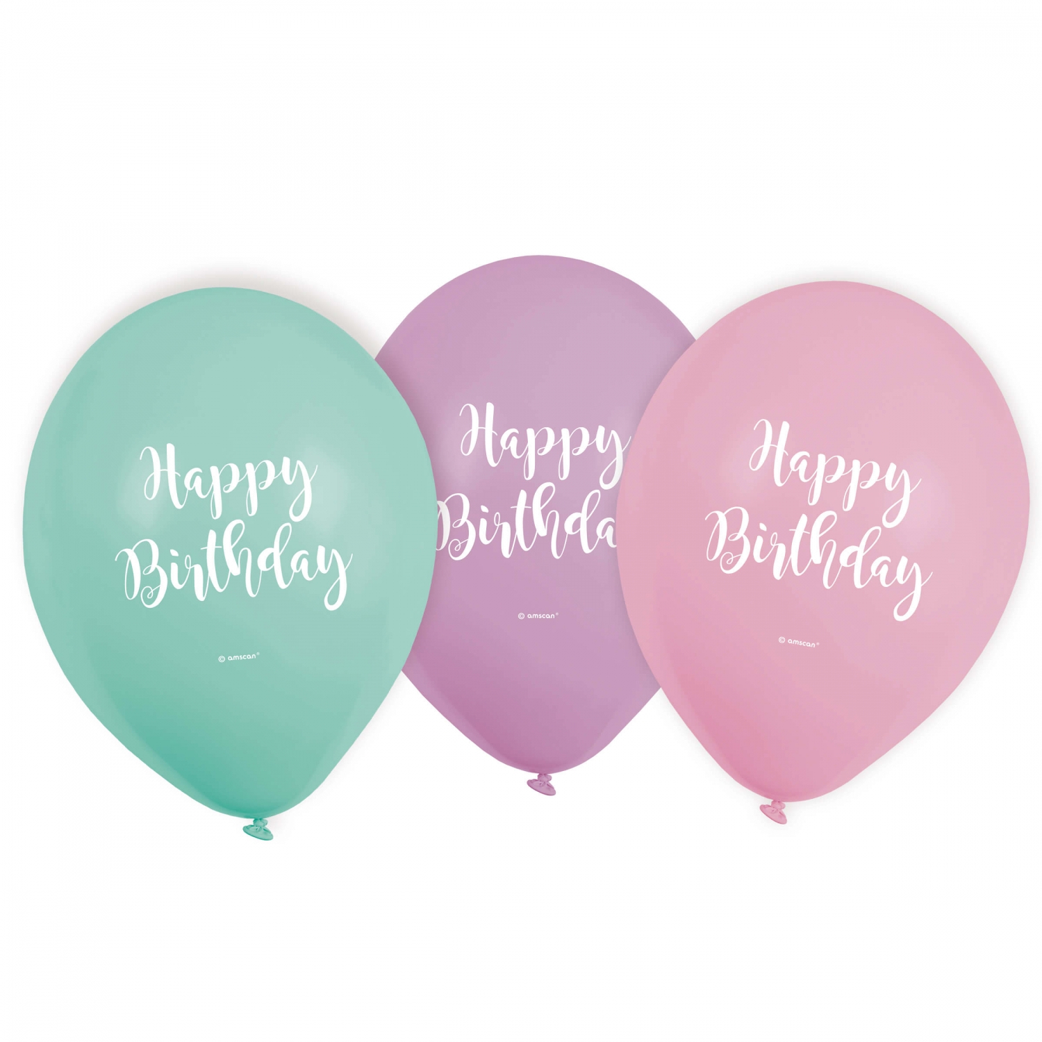 6 Latexballons "Happy Birthday" Pastell Ø 23cm