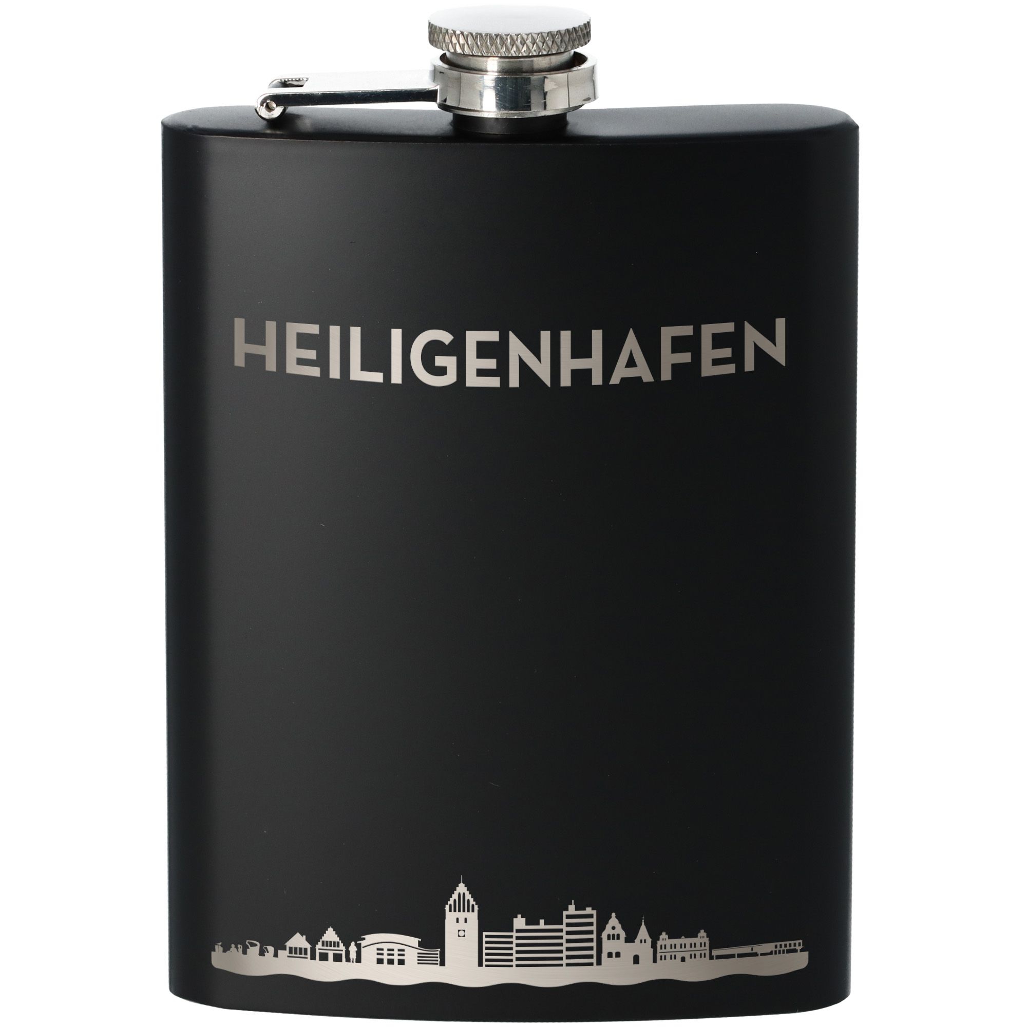 Flachmann Skyline Heiligenhafen Schwarz 235ml