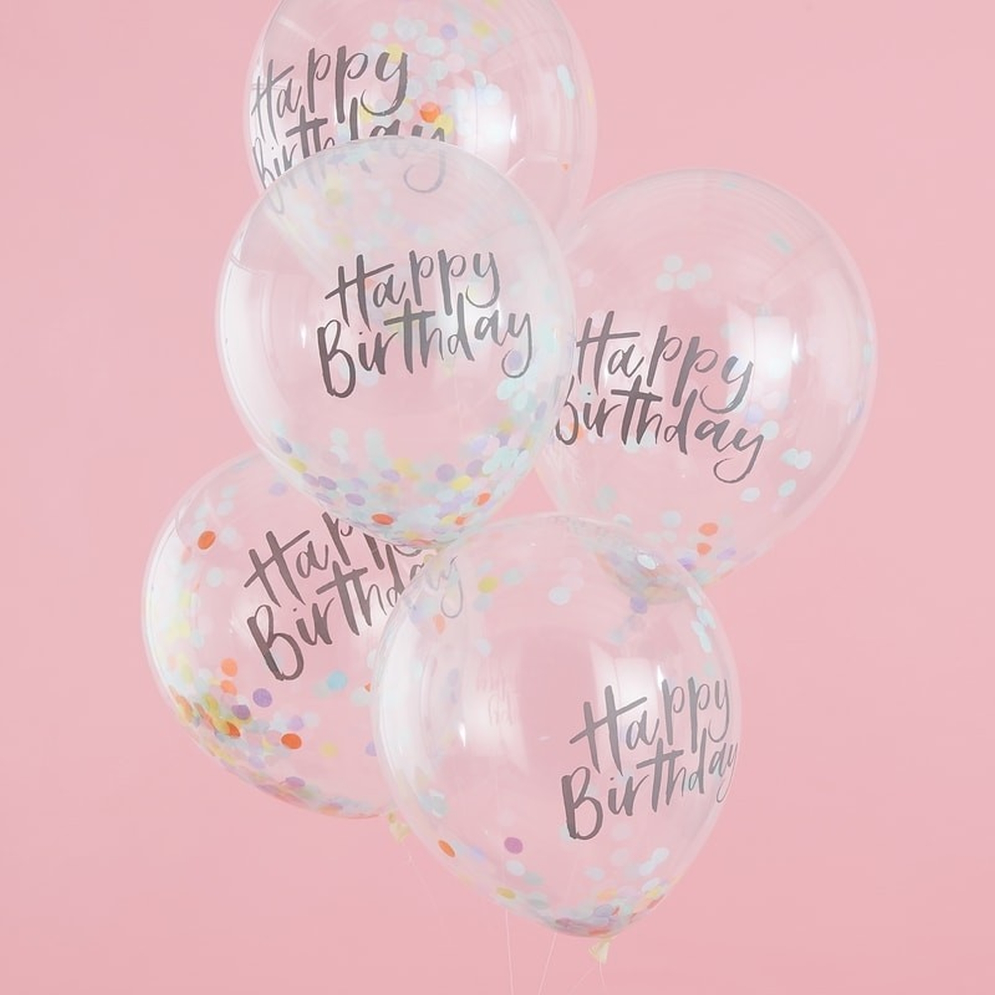 Pastel Party 5 Latexballons, mit buntem Konfetti "Happy Birthday" Ø 30cm