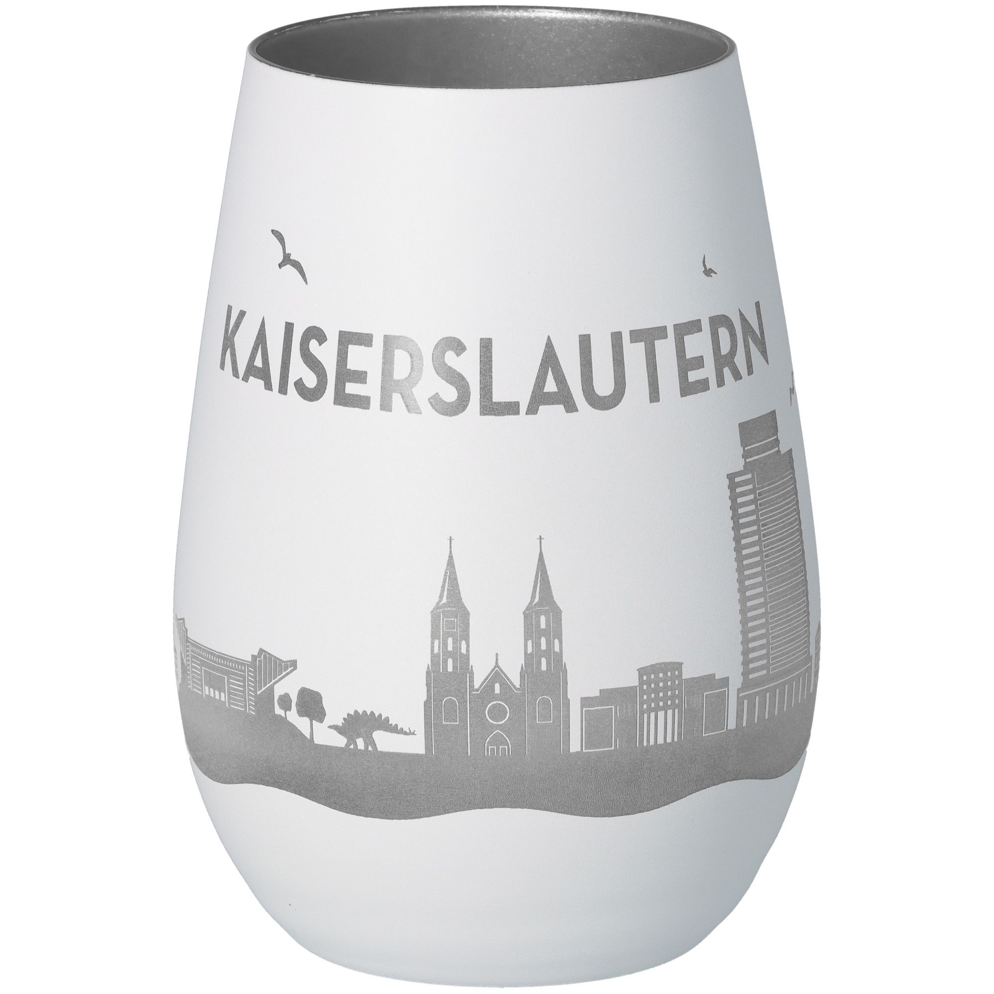 Windlicht Skyline Kaiserslautern Weiß/Silber