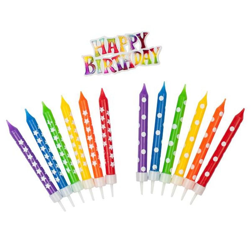 Geburtstagskerzen Deko-Set "Happy Birthday", Bunt