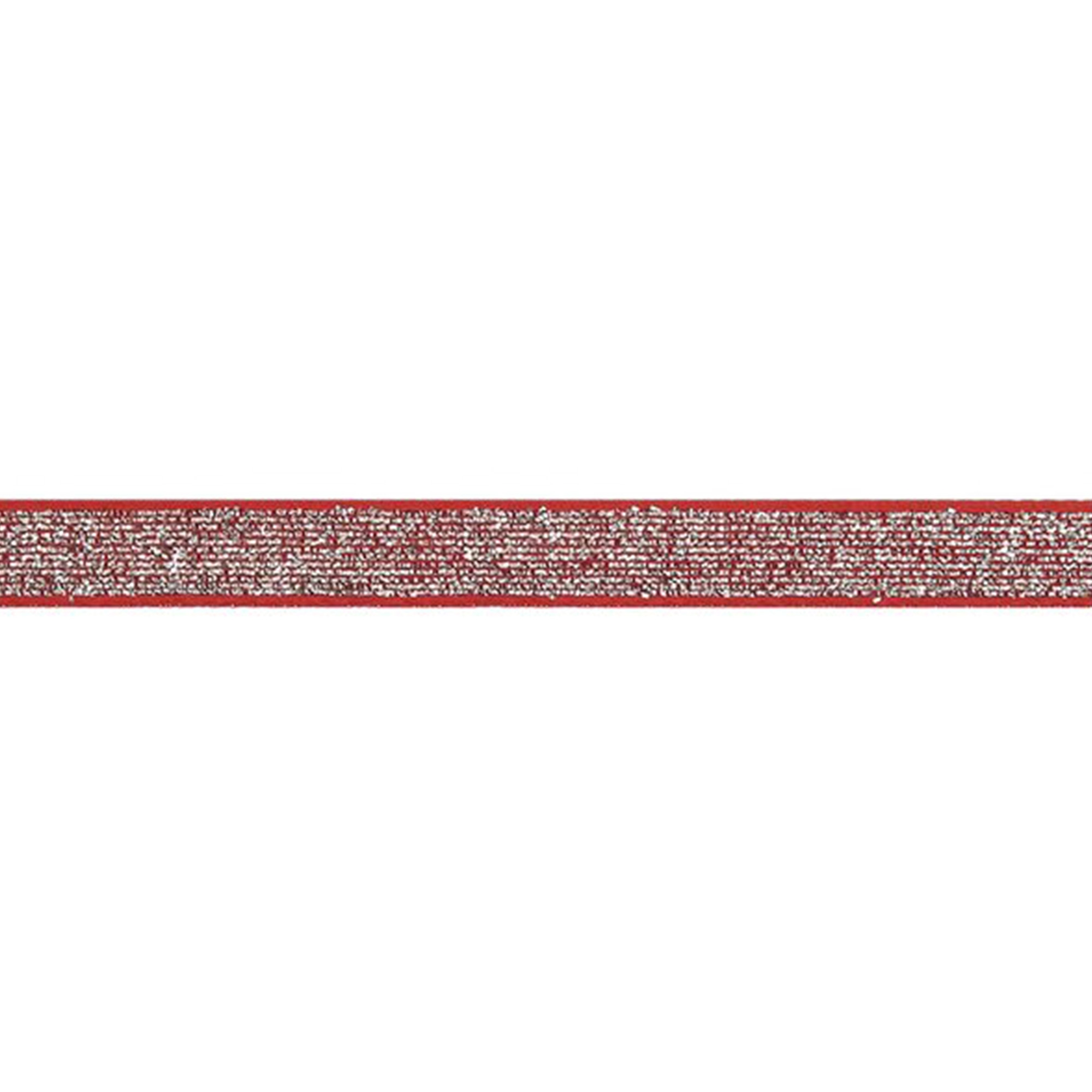 Glitzerband, Rot-Silber, 10mm / 3m