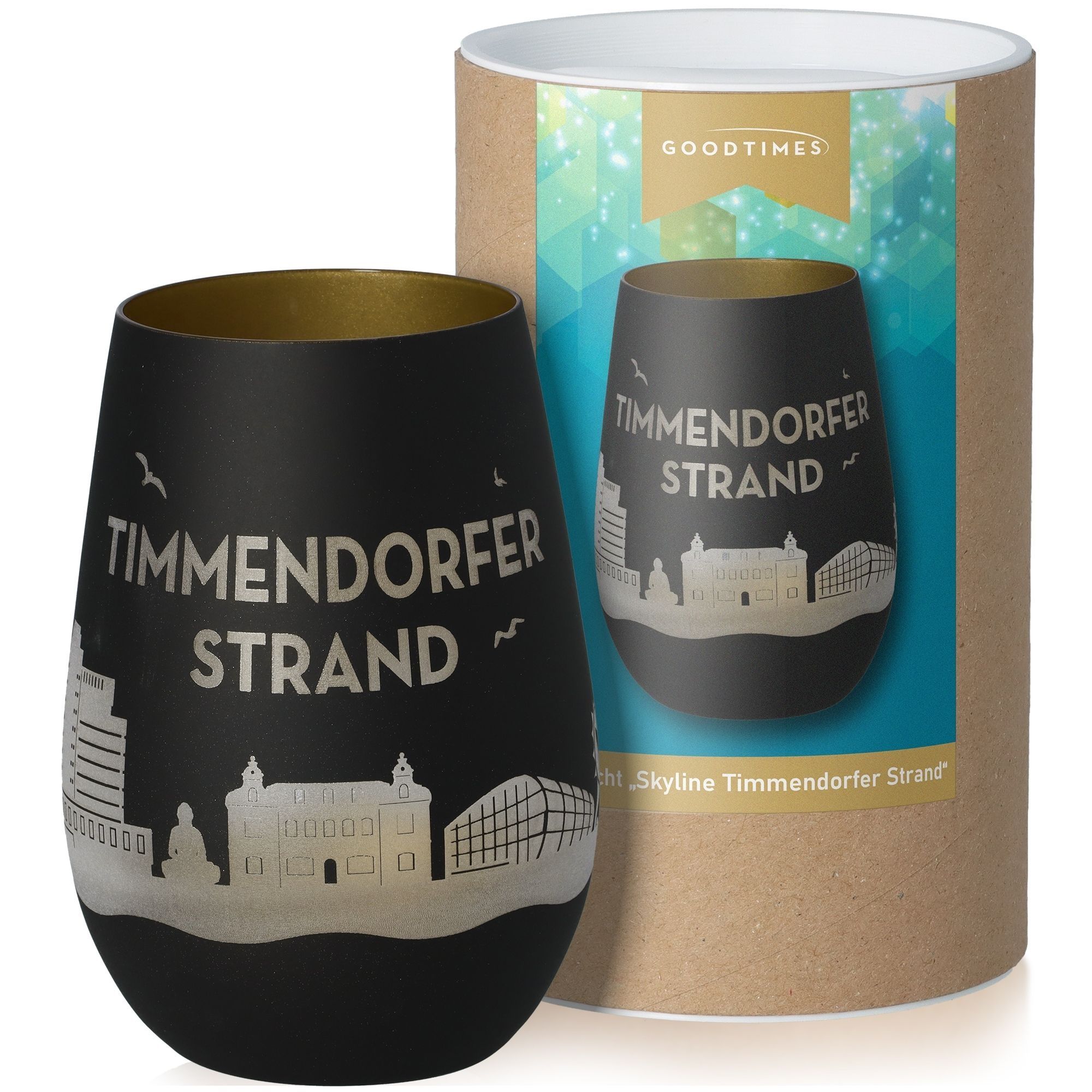 Windlicht Skyline Timmendorfer Strand Schwarz/Gold