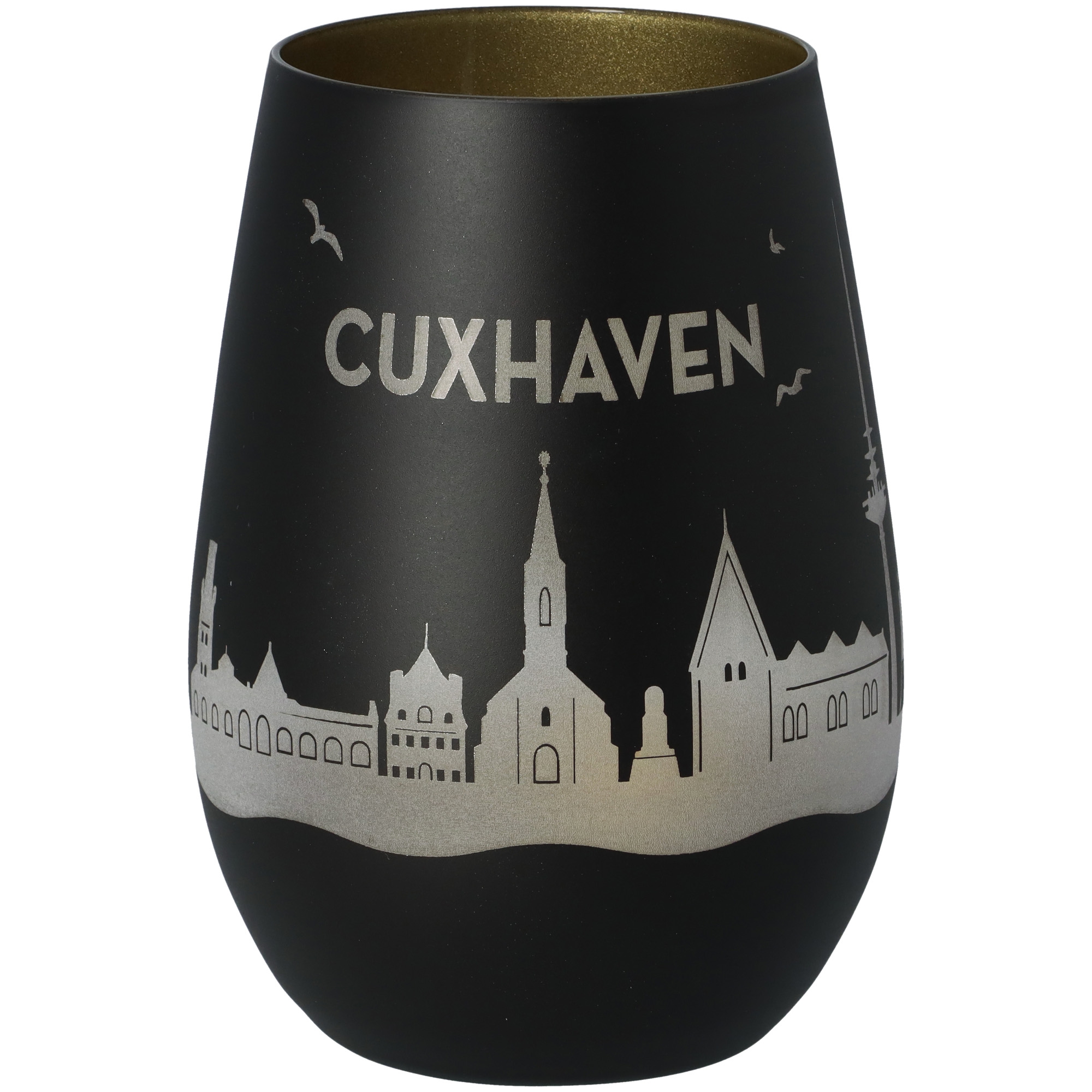 Windlicht Skyline Cuxhaven Schwarz/Gold