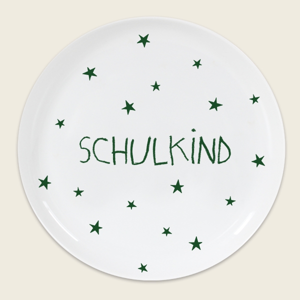 Einschulung - Porzellanteller "Schulkind", Grün