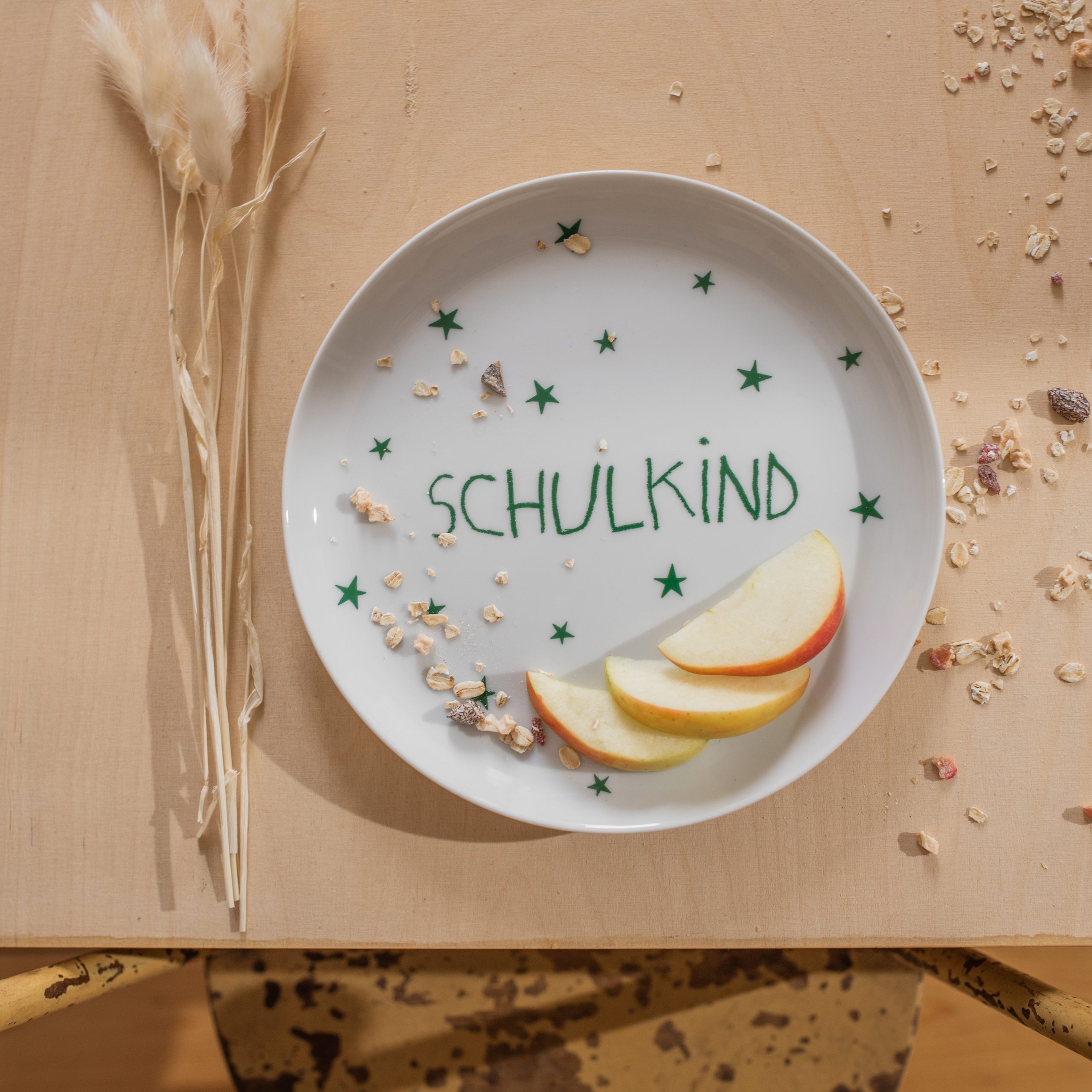 Einschulung - Porzellanteller "Schulkind", Grün