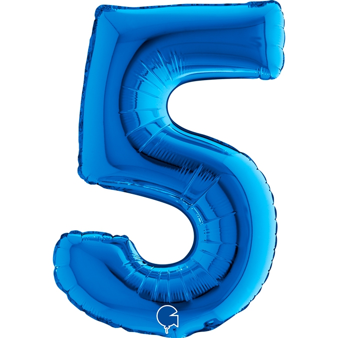 Folienballon Zahl "5" Blau, zur Luftbefüllung, 35 cm