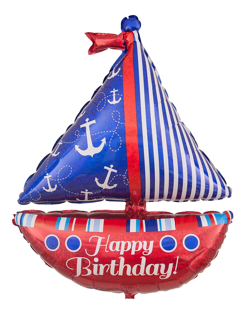 Folienballon Happy Birthday Segelboot Holographic 94cm