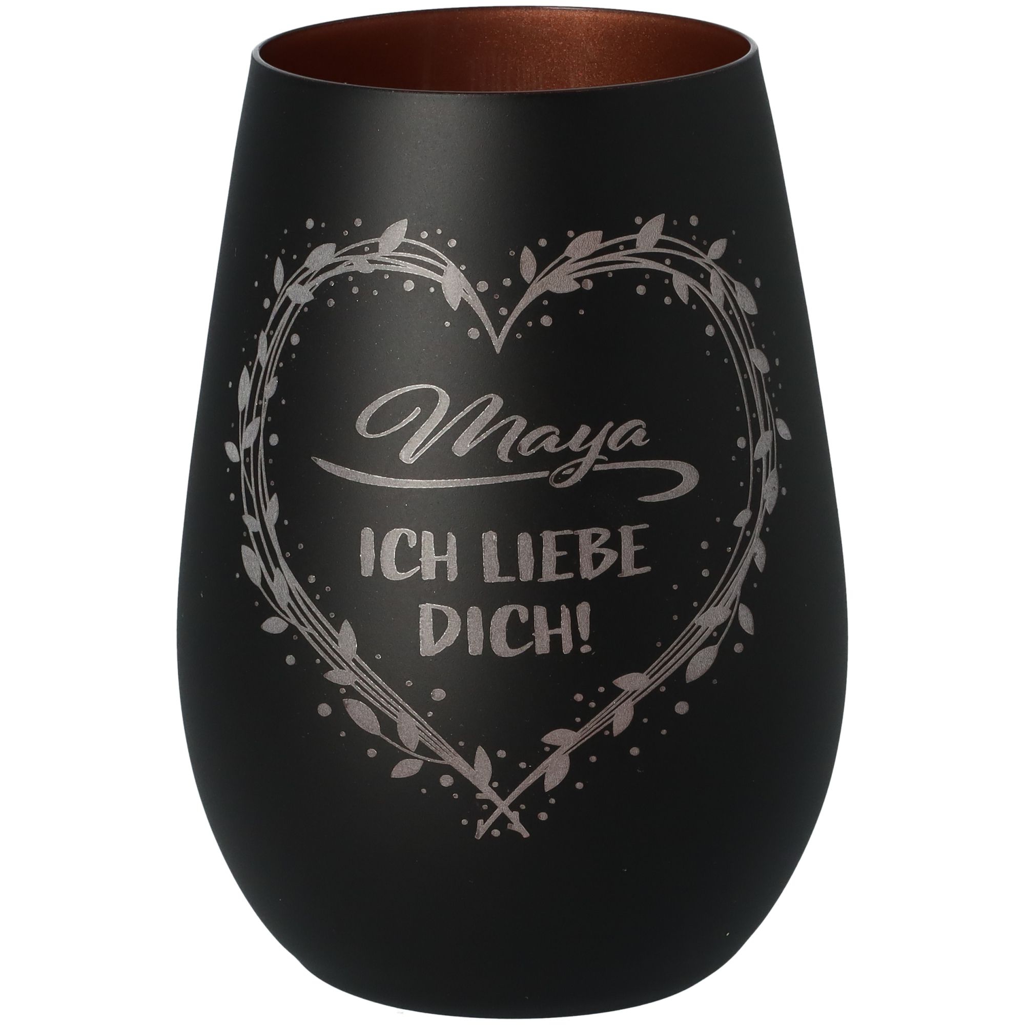 Windlicht Ich liebe dich "Name" Schwarz/Bronze