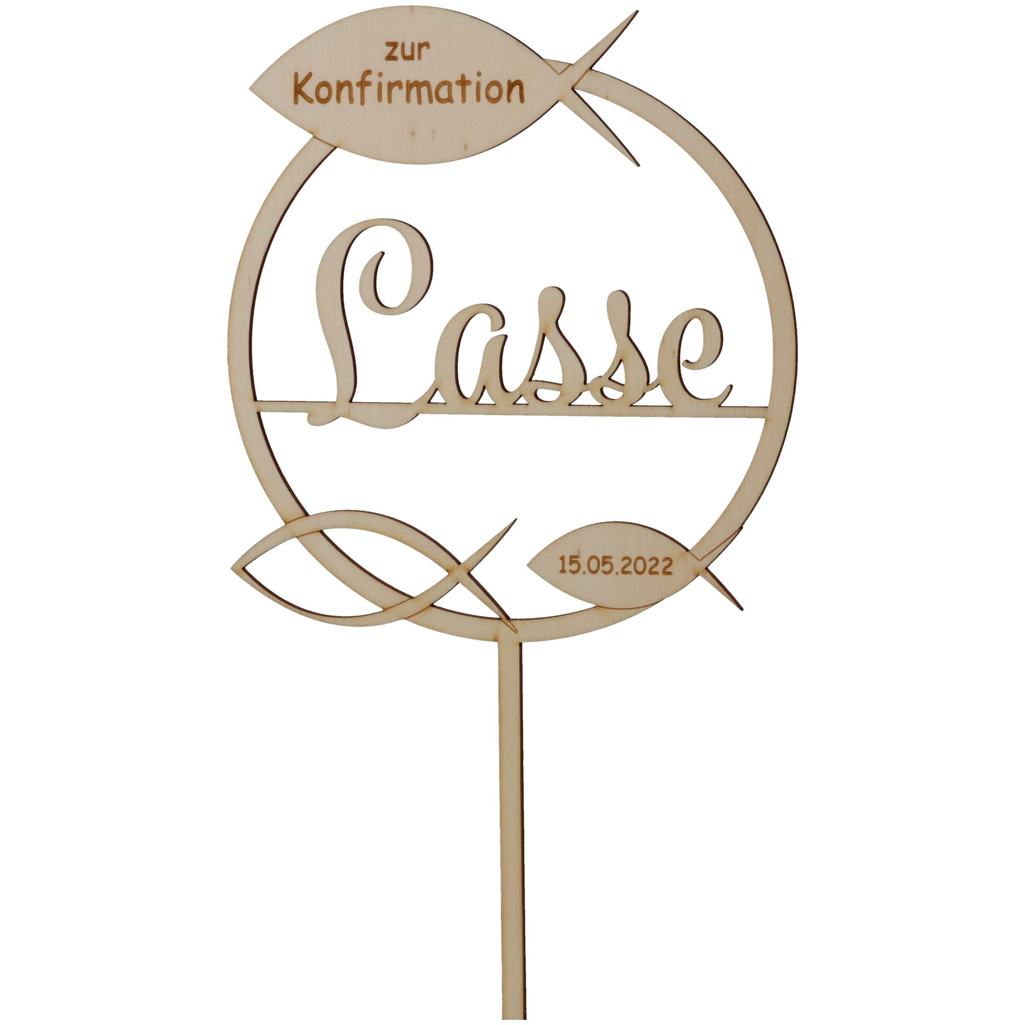 Cake Topper Konfirmation "Name & Datum" Holz