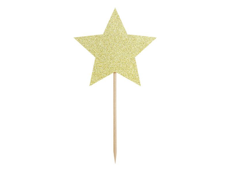 6 Cake Topper "Glitzersterne", Gold