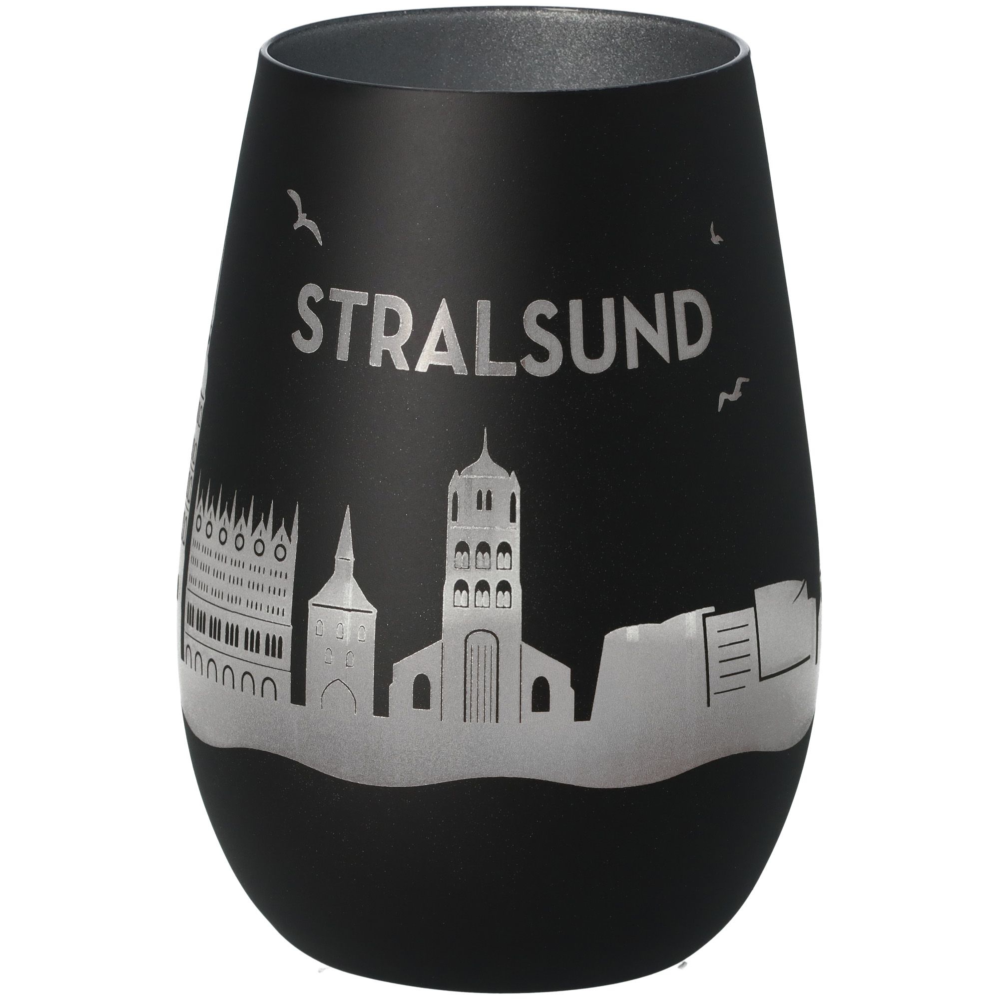 Windlicht Skyline Stralsund Schwarz/Silber