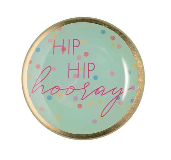 Glasteller "Hip Hip Hooray", Mint/Bunt - S