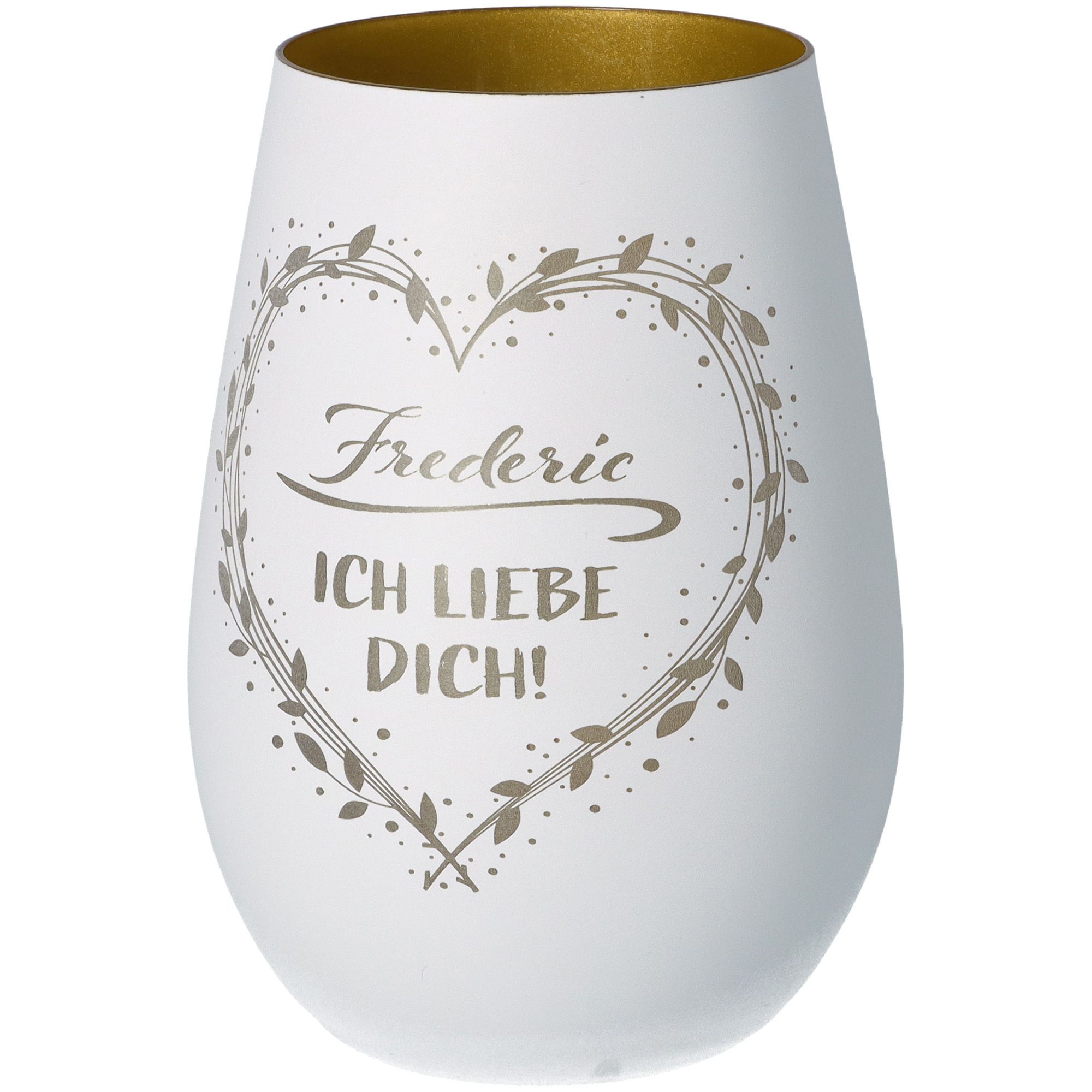 Windlicht Ich liebe dich "Name" Weiß/Gold