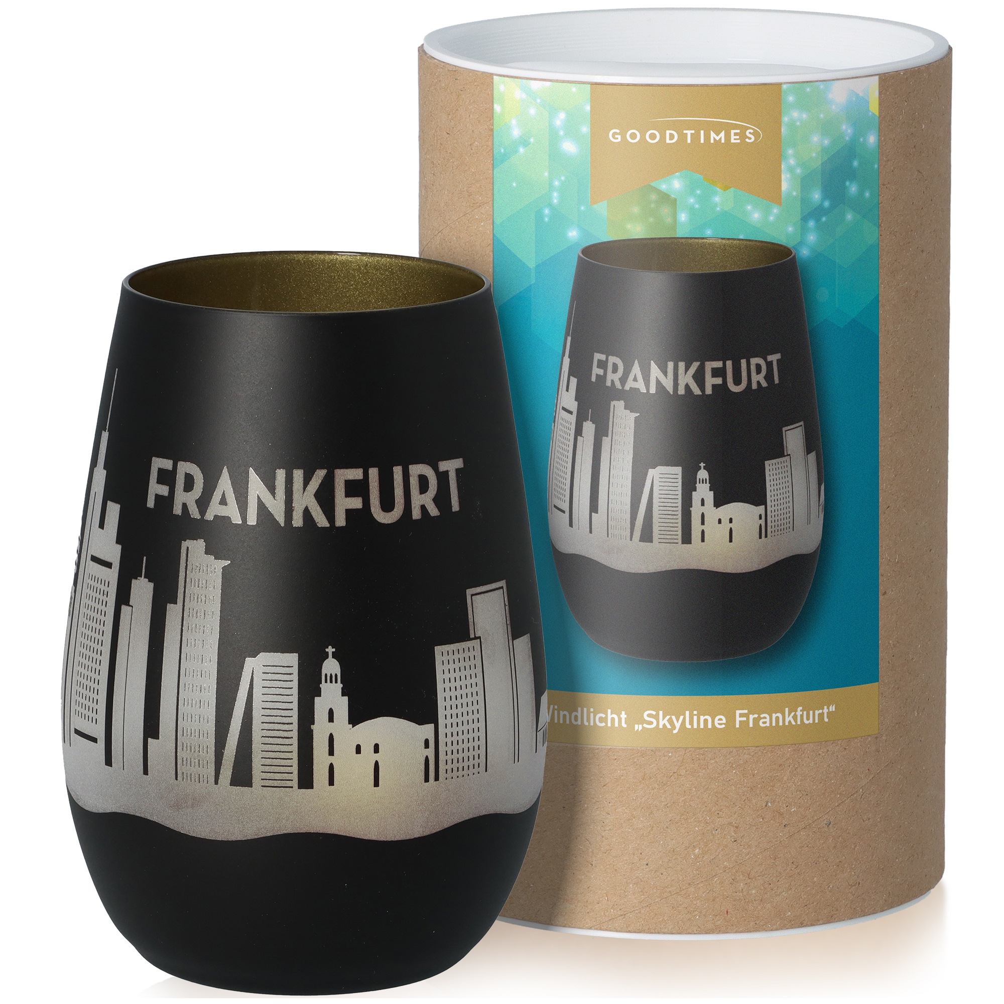 Windlicht Skyline Frankfurt Schwarz/Gold