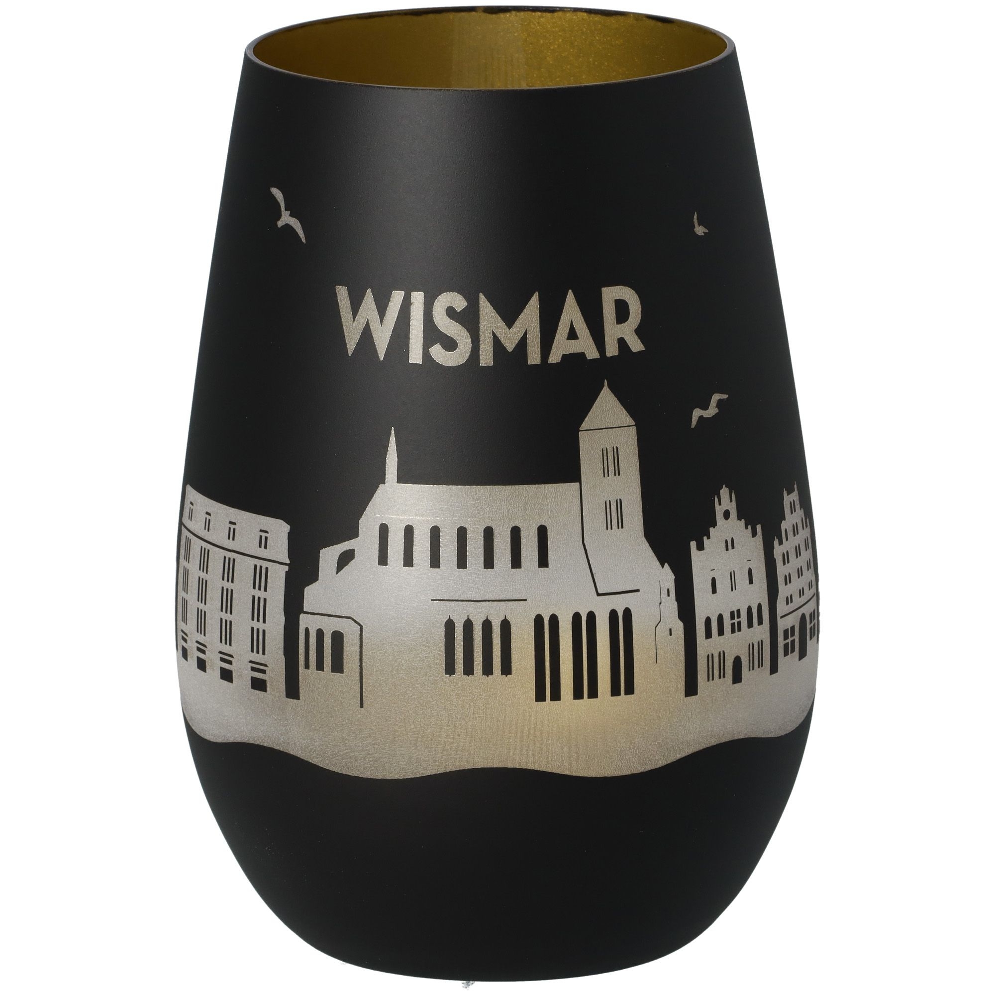 Windlicht Skyline Wismar Schwarz/Gold