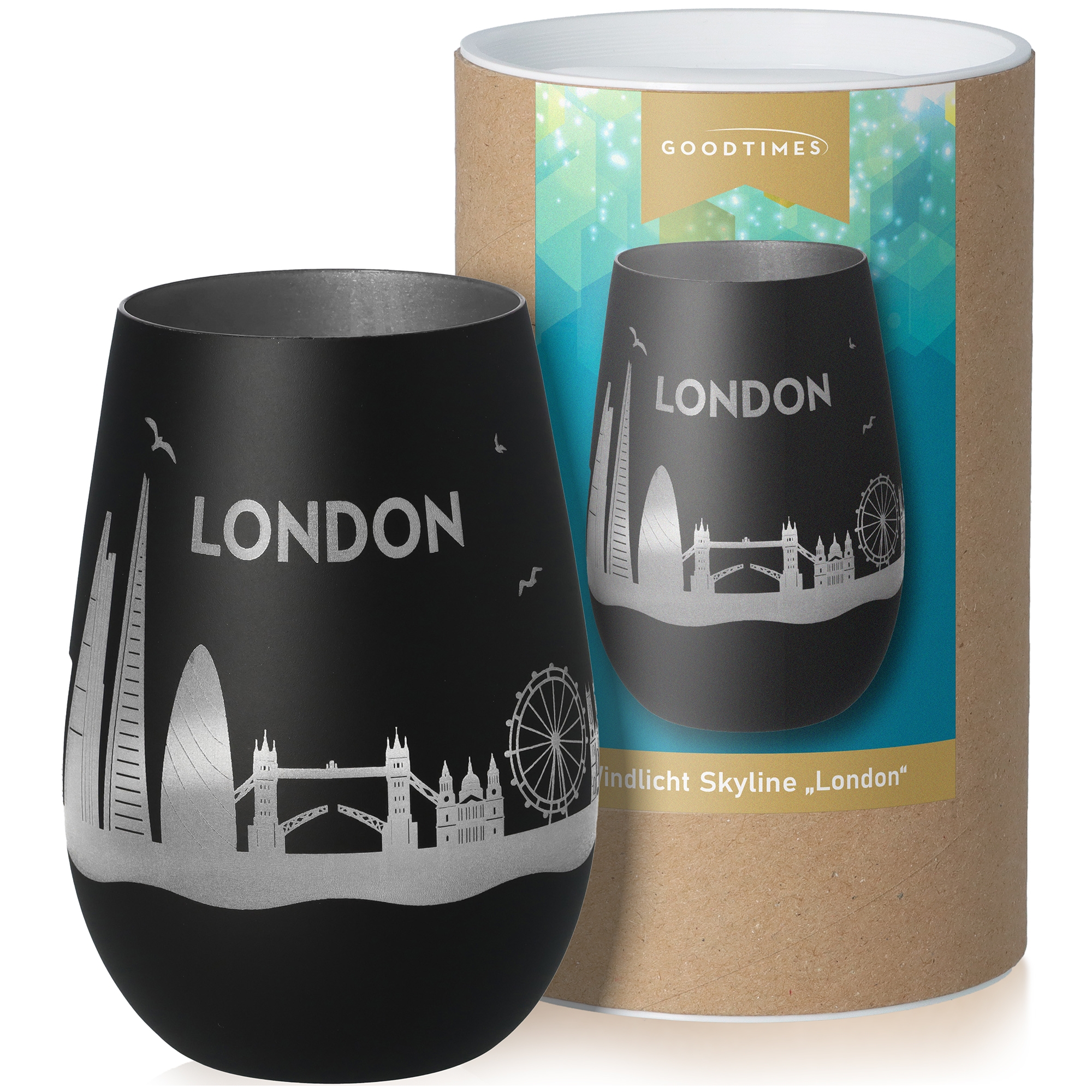 Windlicht Skyline London Schwarz/Silber