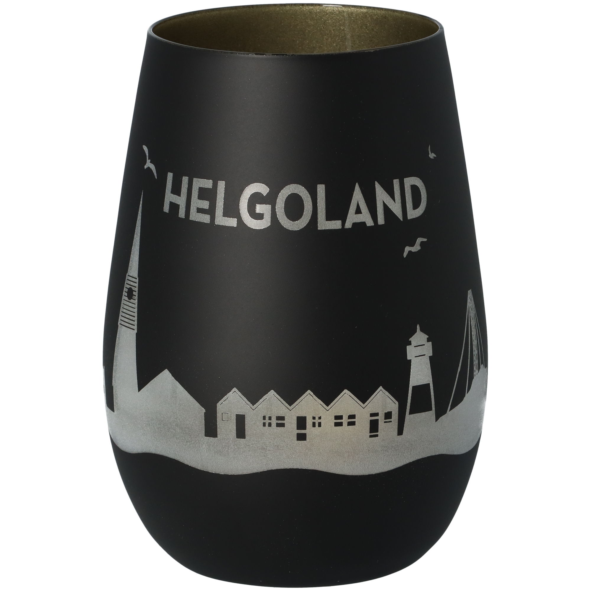 Windlicht Skyline Helgoland Schwarz/Gold