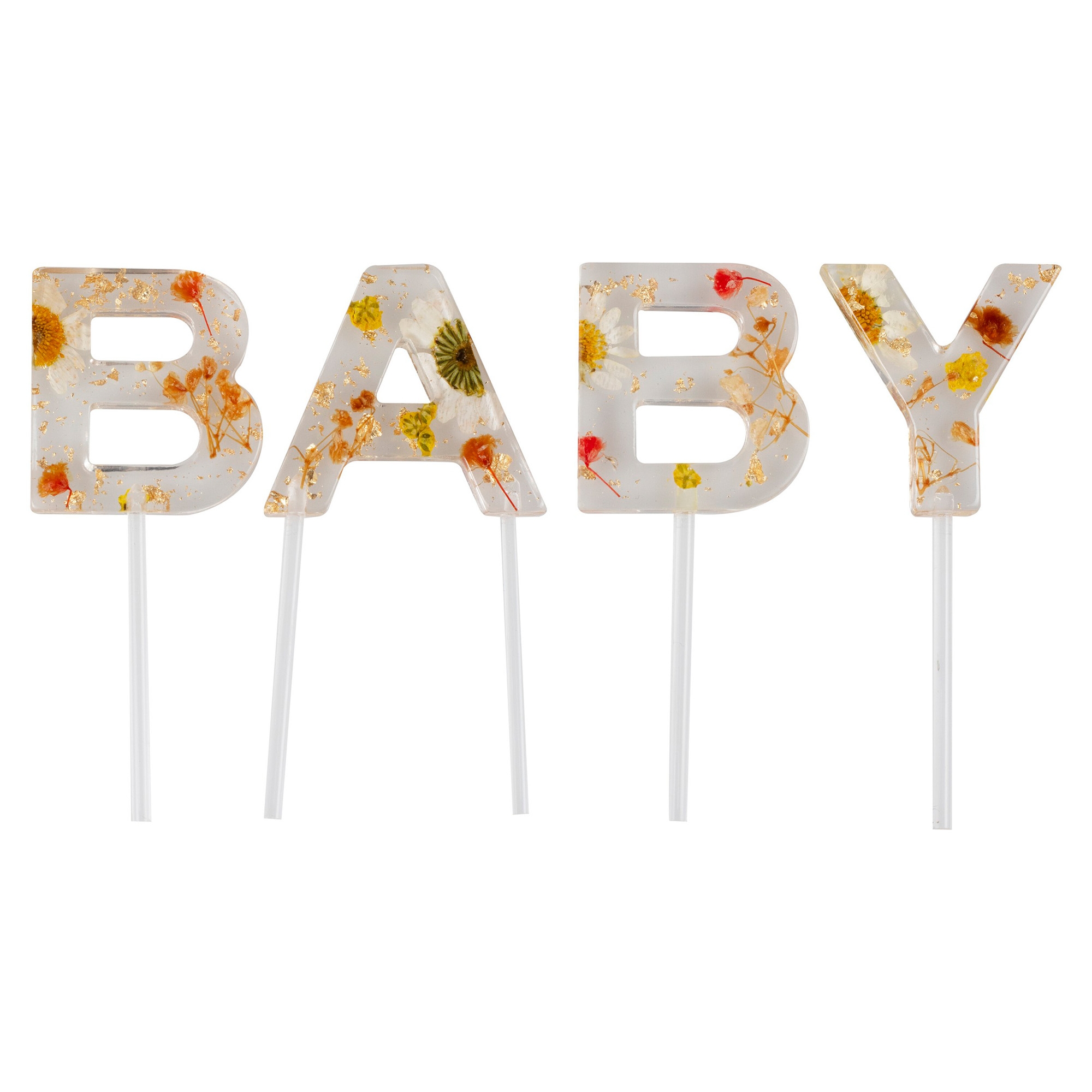 Cake Topper "Baby" mit gepressten Blumen