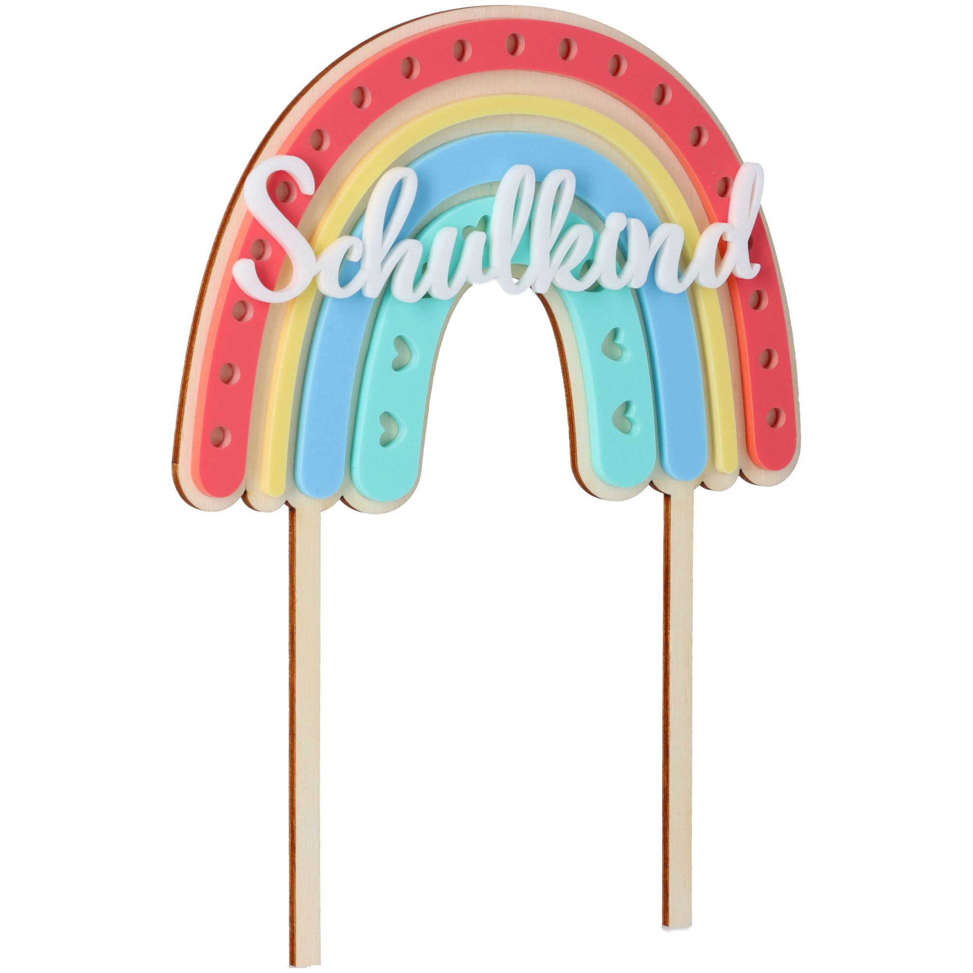 Cake Topper Regenbogen "Schulkind" Herz aus Holz & Acryl