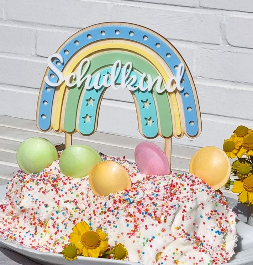 Cake Topper Regenbogen "Schulkind" Stern aus Holz & Acryl