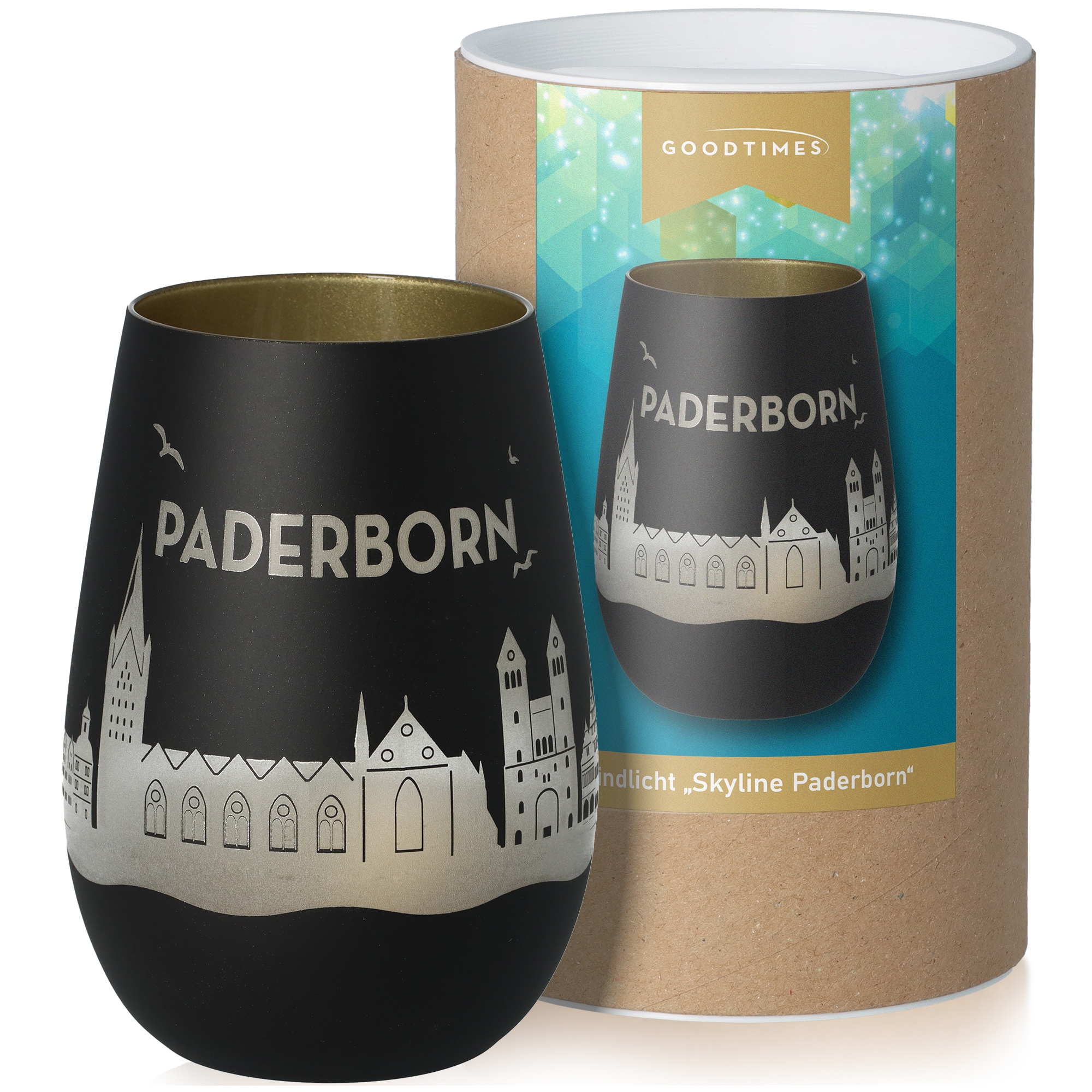 Windlicht Skyline Paderborn Schwarz/Gold