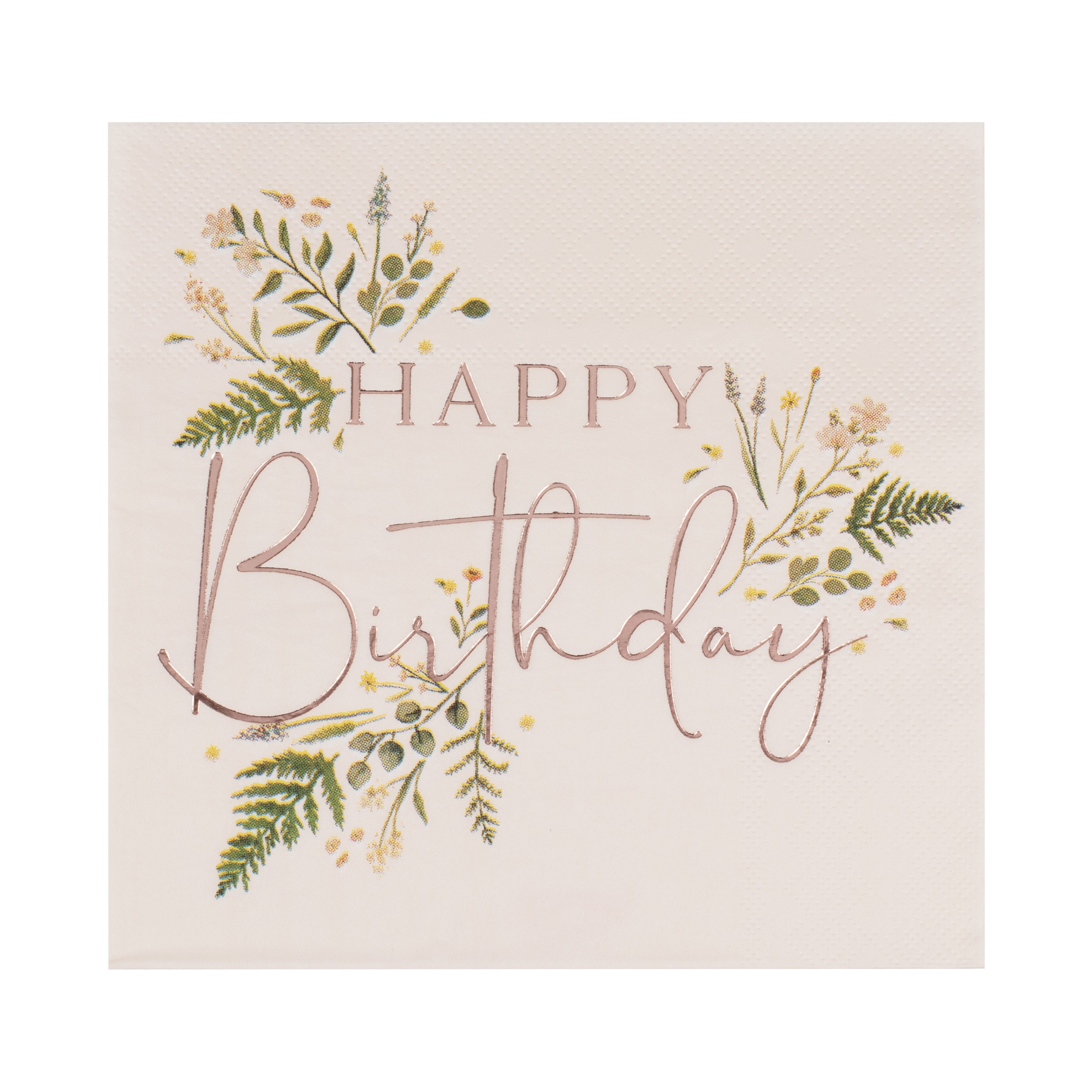 16 Servietten "Happy Birthday", zarte Blumen Roségold