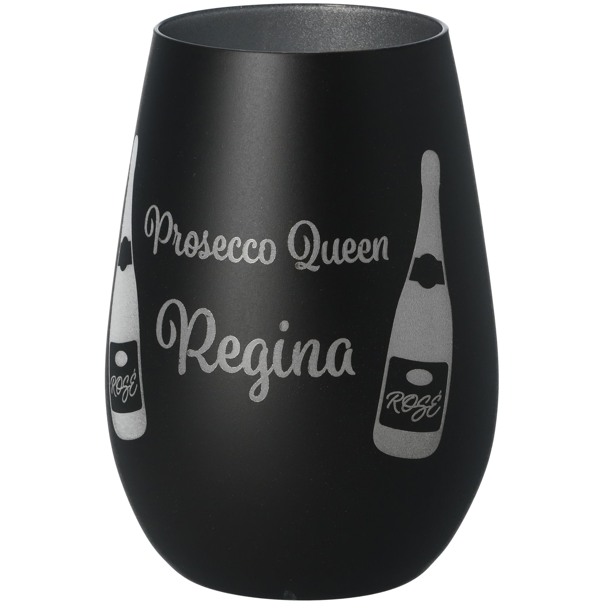 Windlicht Prosecco Queen "Name" Schwarz/Silber